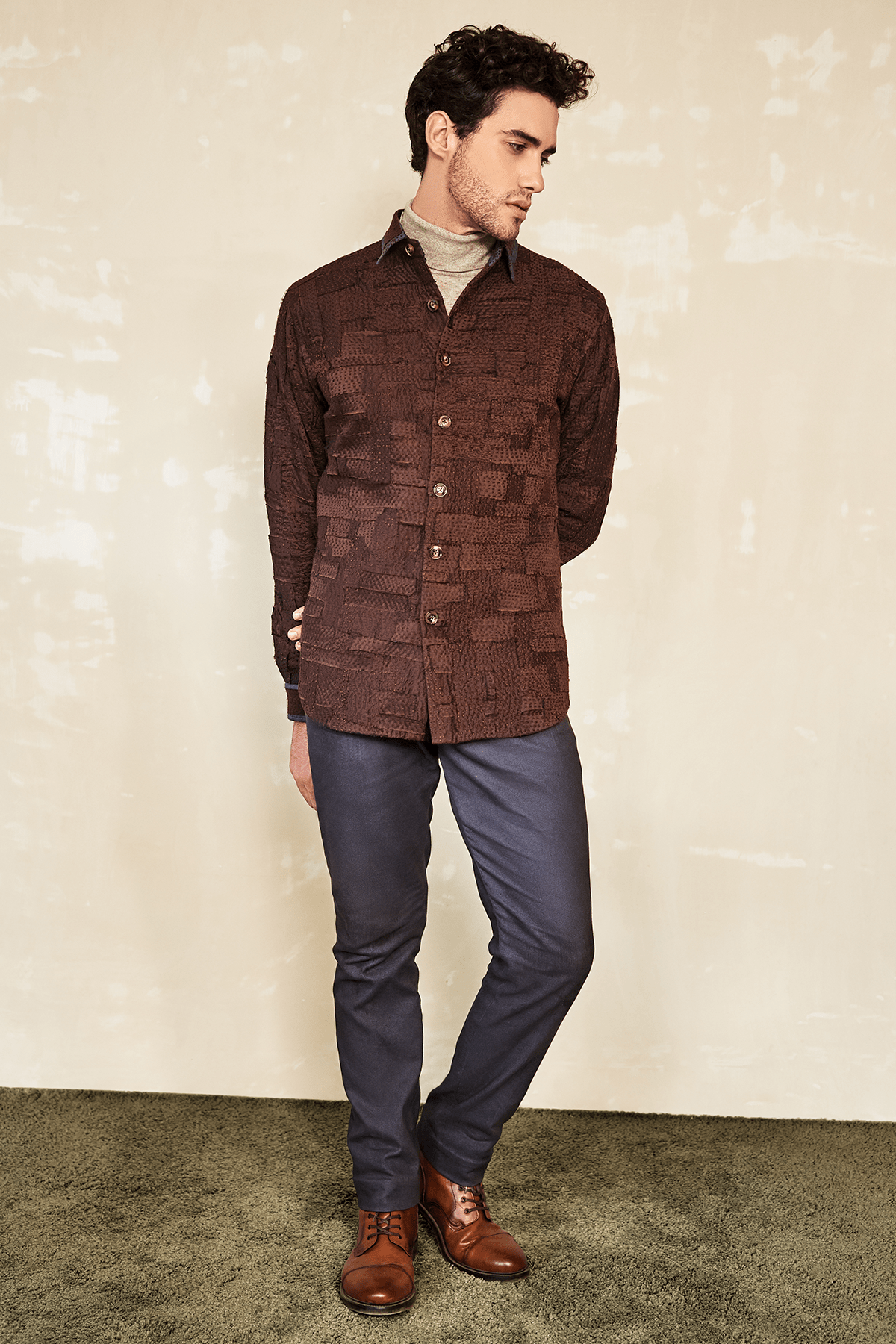 Beige Mélange Polo Neck - Kunal Anil Tanna