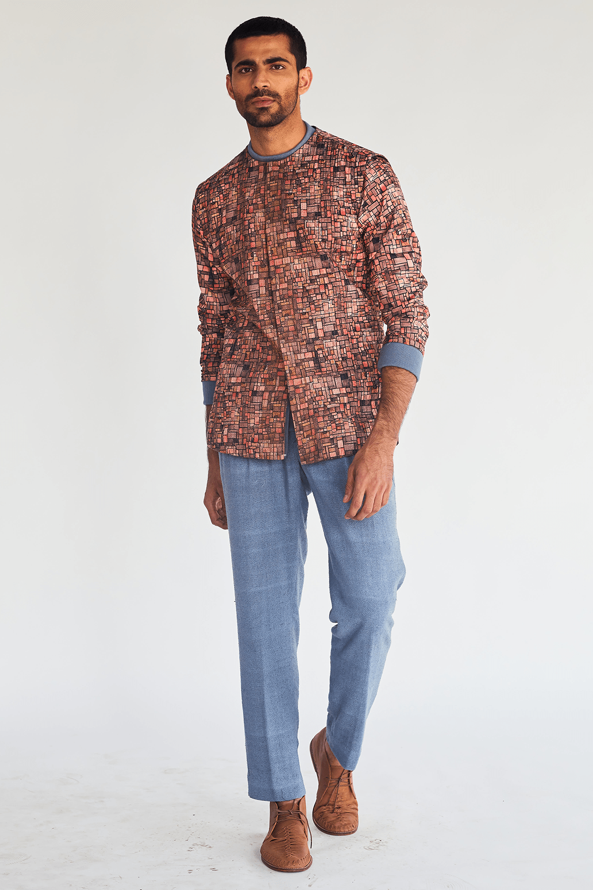Printed Bandi Jacket with Pullover Tunic & Jute Pants - Kunal Anil Tanna