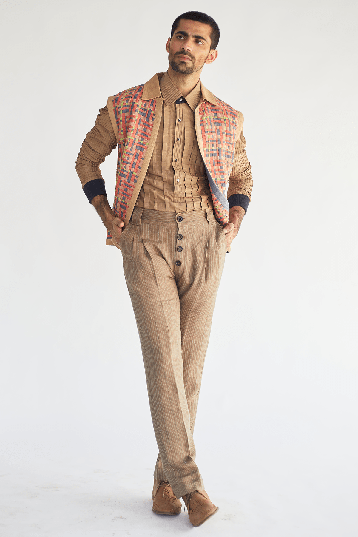 Open Bandi Jacket with Beige Kurta and Pants - Kunal Anil Tanna