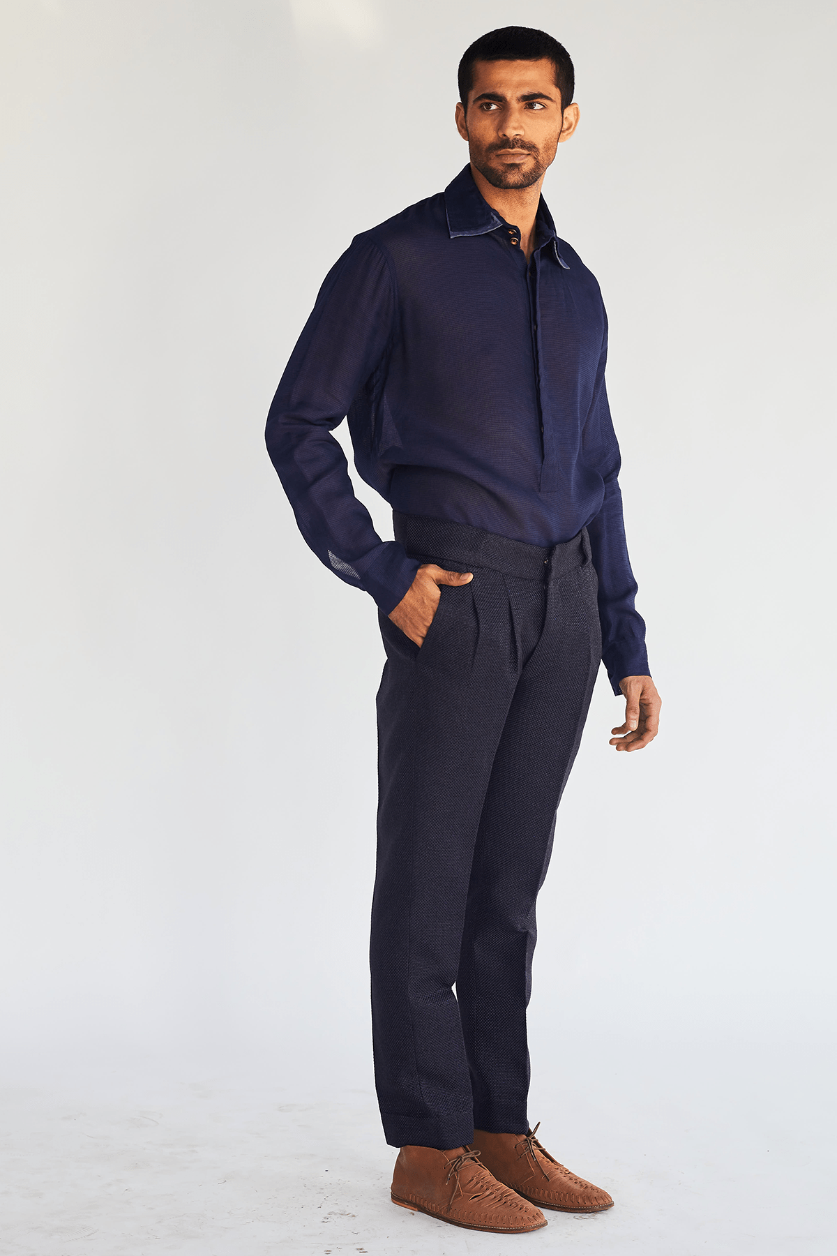 Textured Pants in Deep Blue - Kunal Anil Tanna