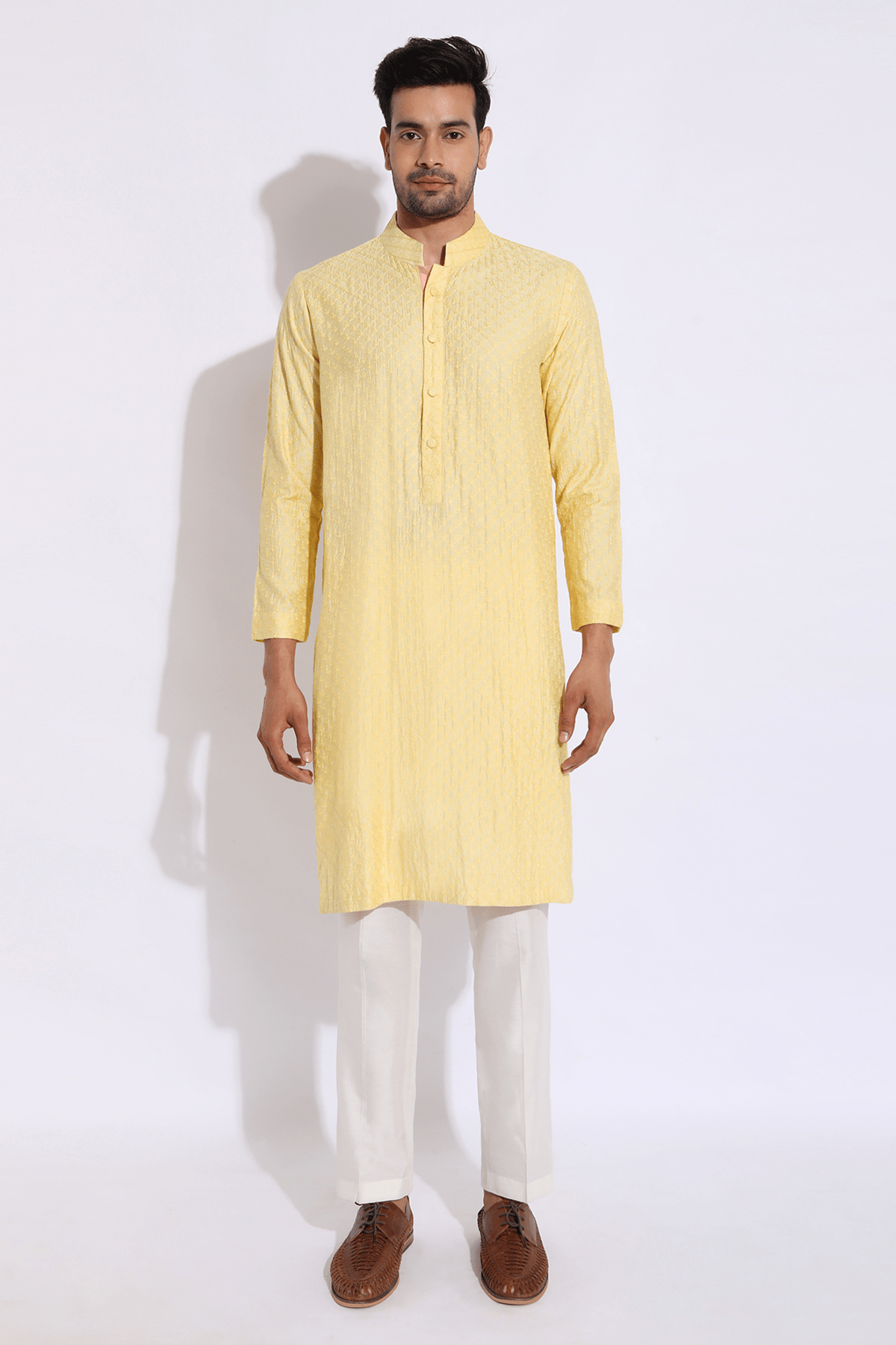 Light yellow embroidered kurta set - Kunal Anil Tanna