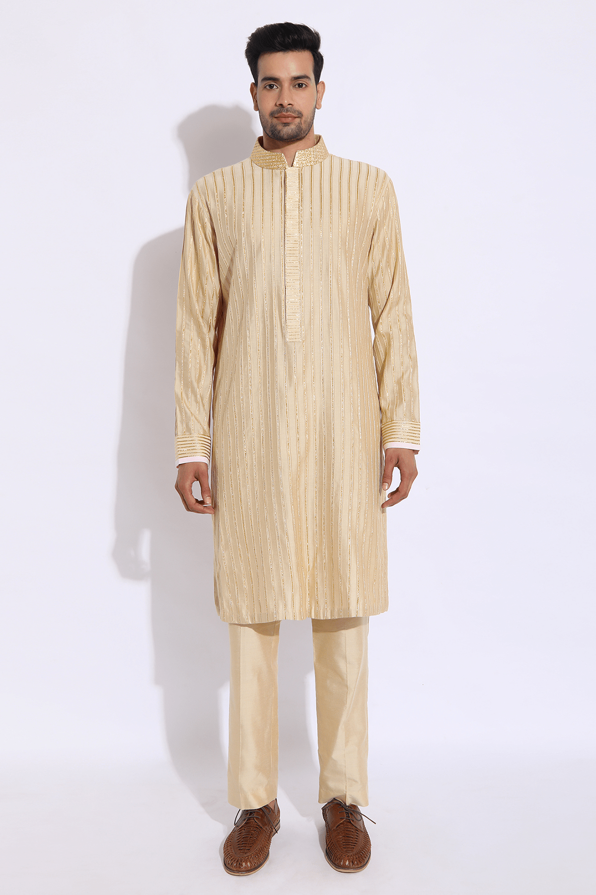 Beige with zari lines Kurta set - Kunal Anil Tanna
