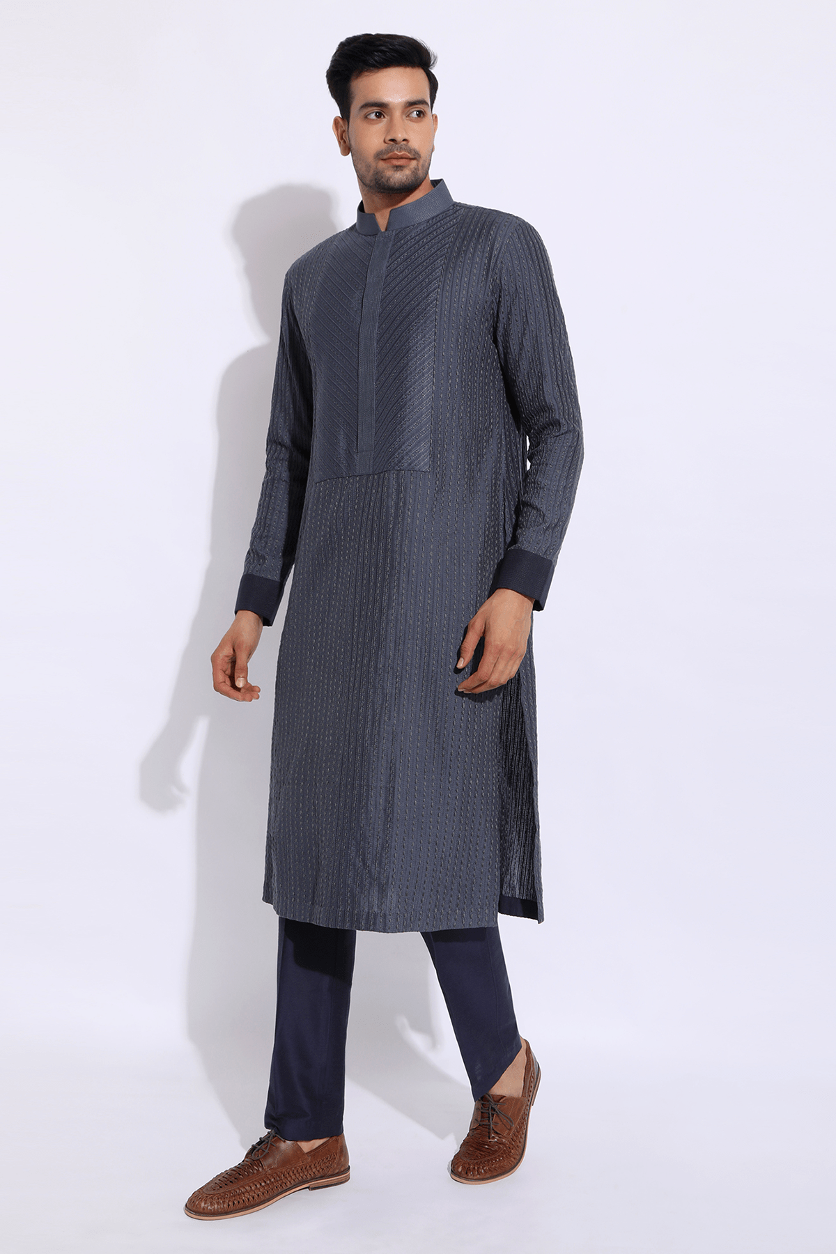 Grey with thread texture Kurta Set - Kunal Anil Tanna