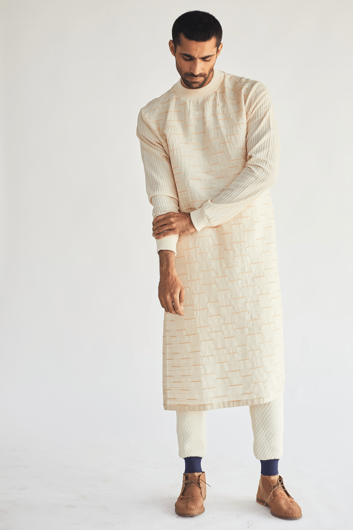 Printed Jacket with Ivory Kurta and Quilted Pants - Kunal Anil Tanna