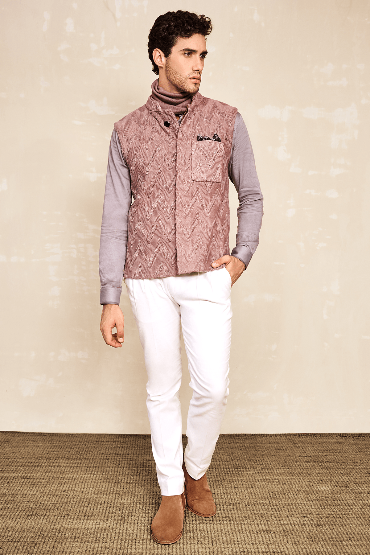 Bandi Jacket with Grey Shirt & Off-white Trousers - Kunal Anil Tanna