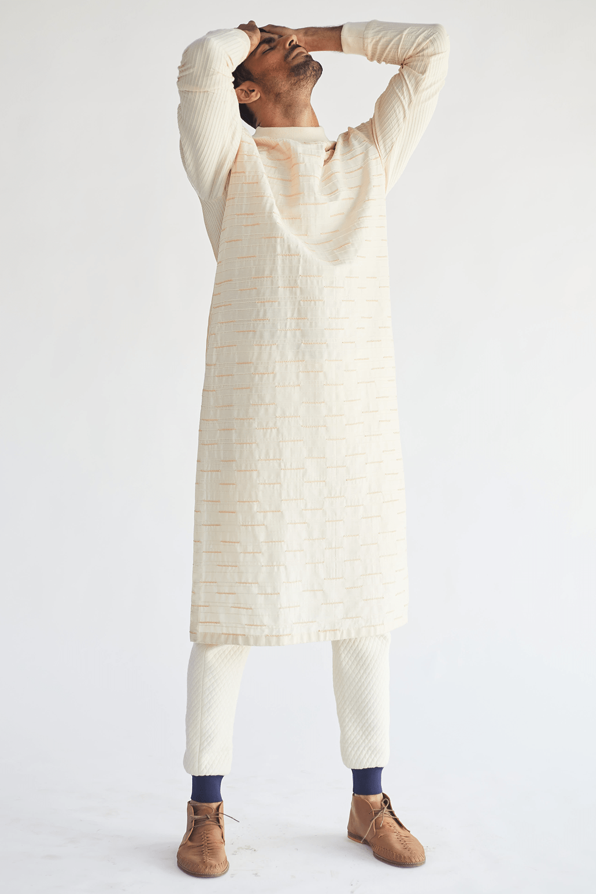 Printed Jacket with Ivory Kurta and Quilted Pants - Kunal Anil Tanna