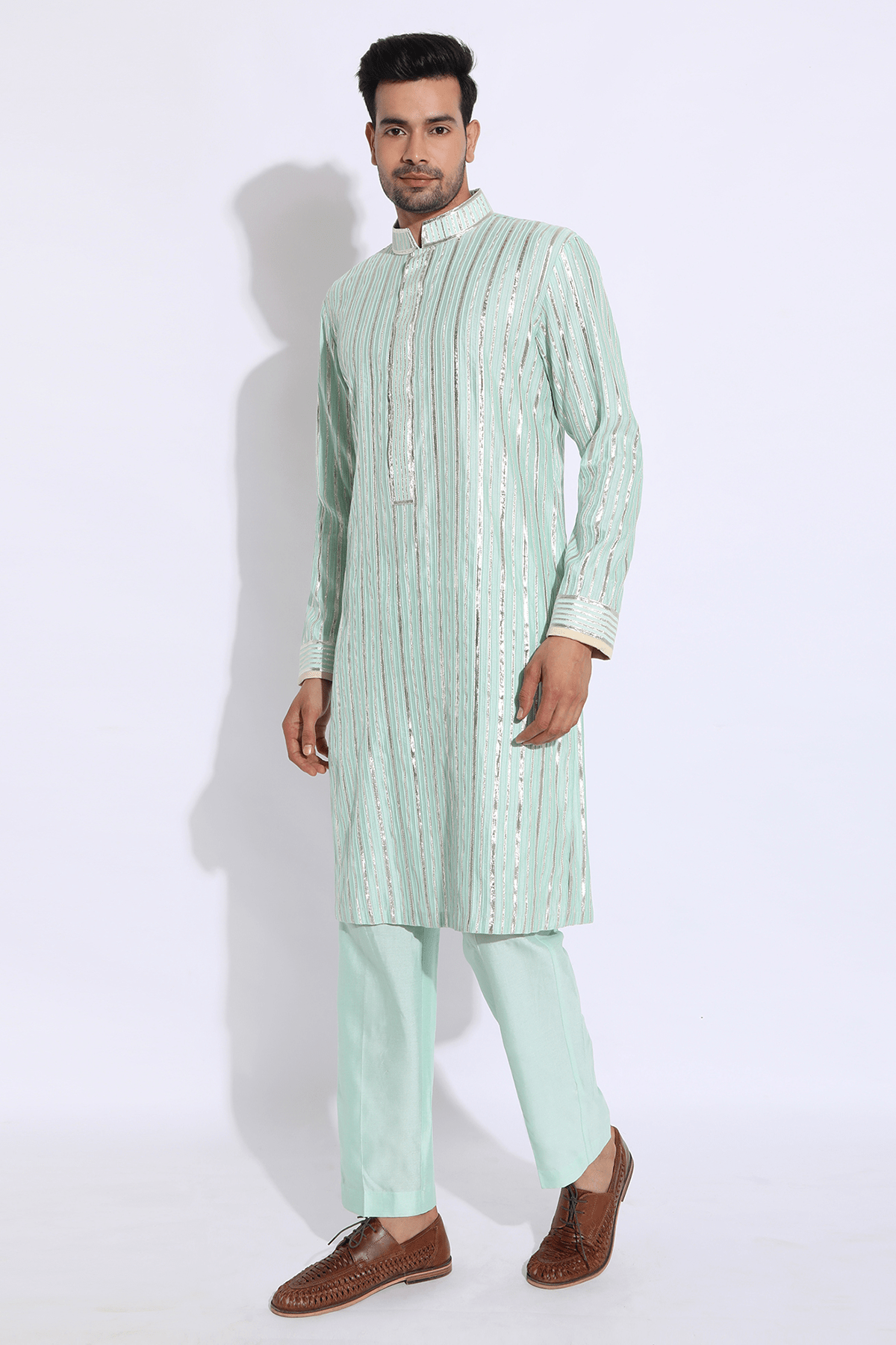 Light green with zari lines Kurta set - Kunal Anil Tanna