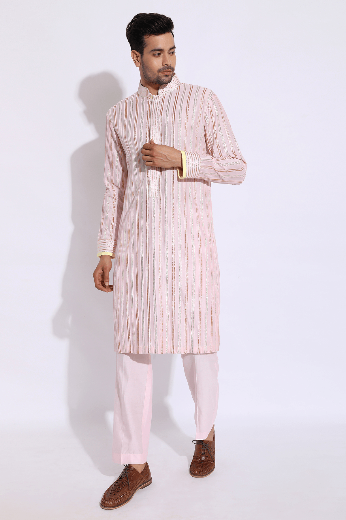 Light Pink with zari lines Kurta set - Kunal Anil Tanna