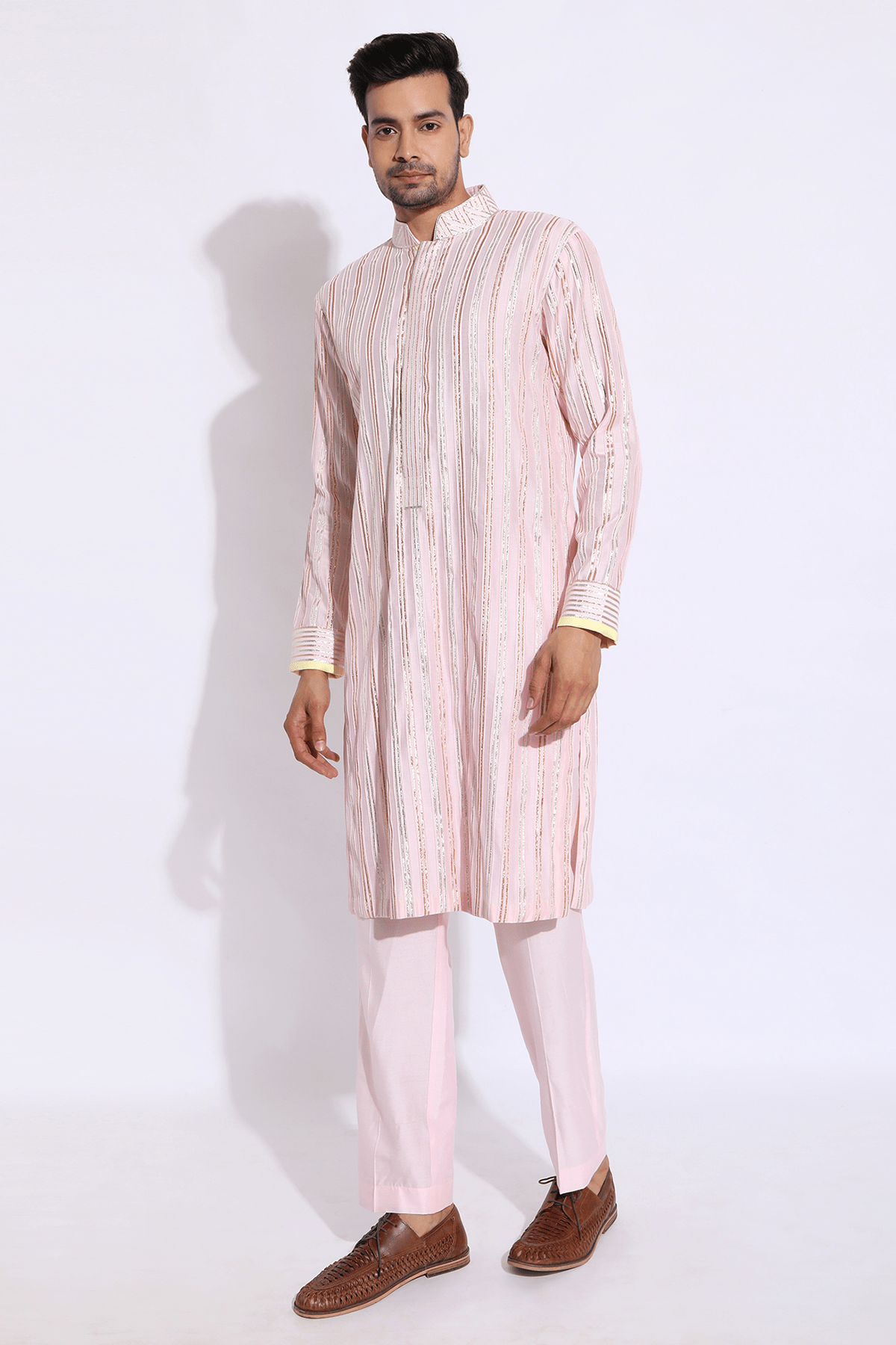 Light Pink with zari lines Kurta set - Kunal Anil Tanna