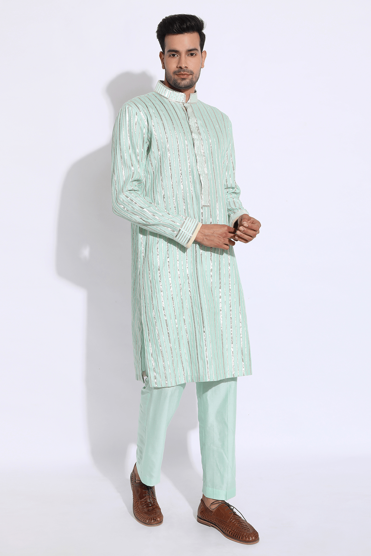Light green with zari lines Kurta set - Kunal Anil Tanna