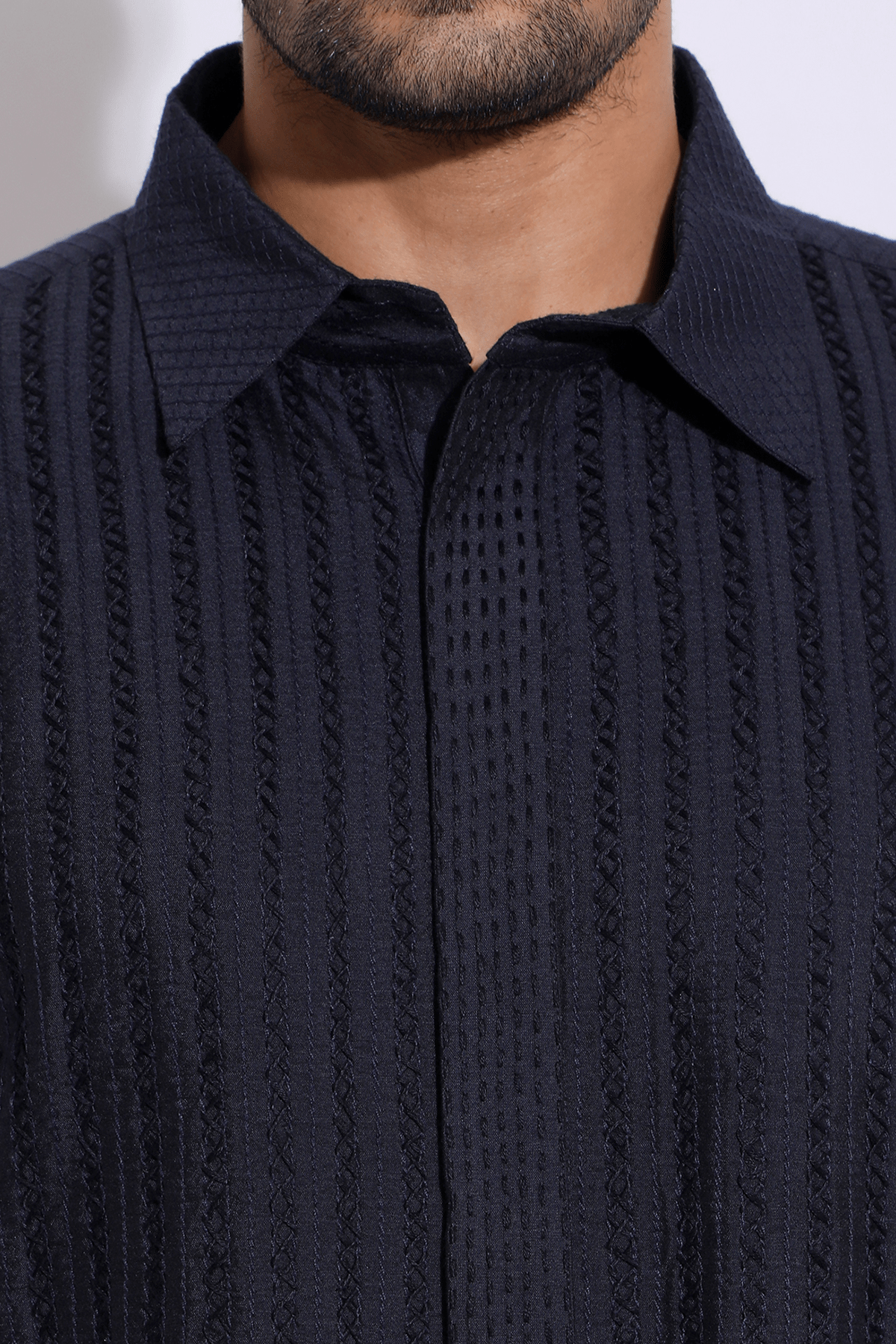 Dark Blue with thread texture Kurta Set - Kunal Anil Tanna