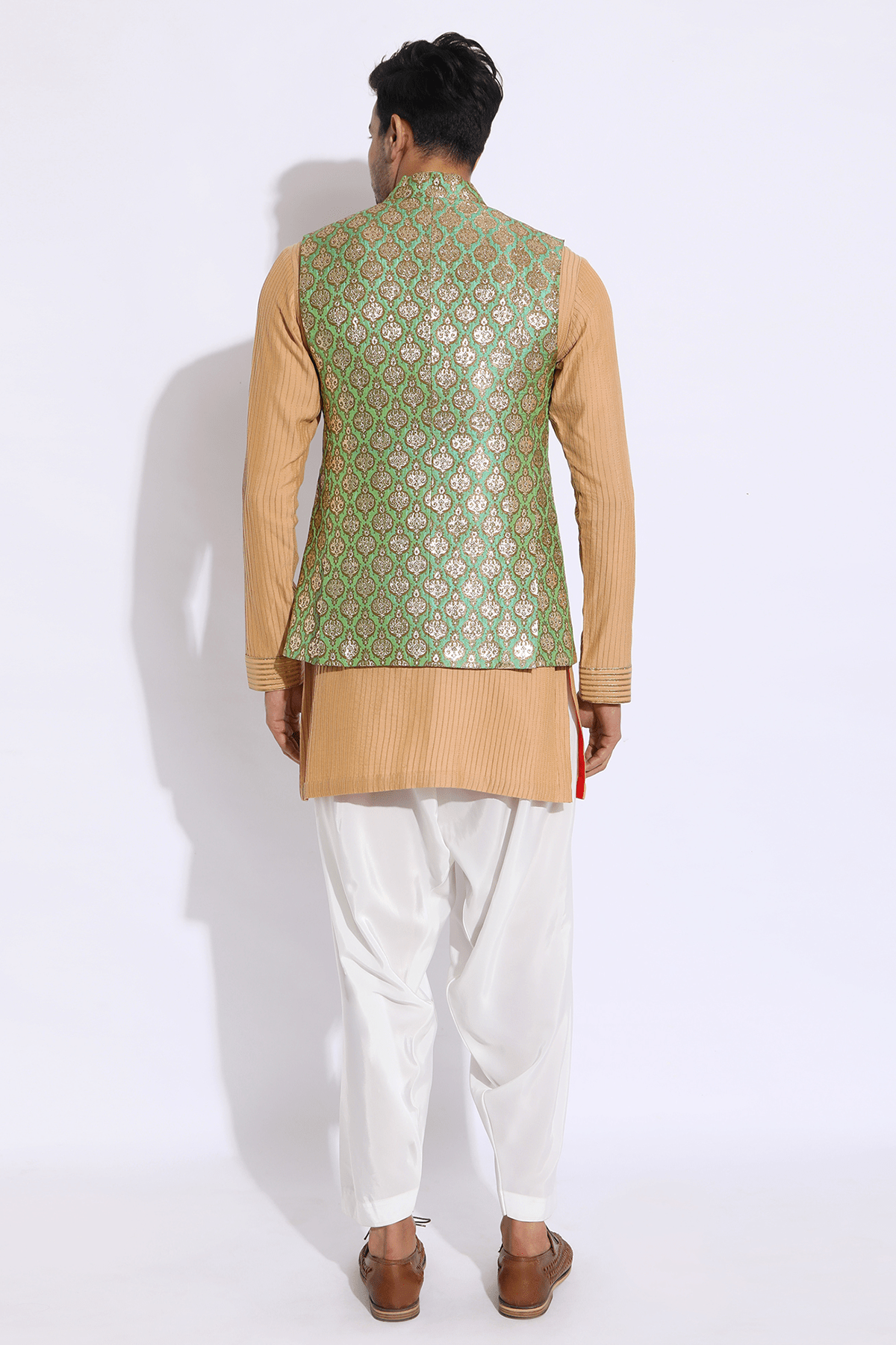 Green Brocade Bandi Jacket - Kunal Anil Tanna