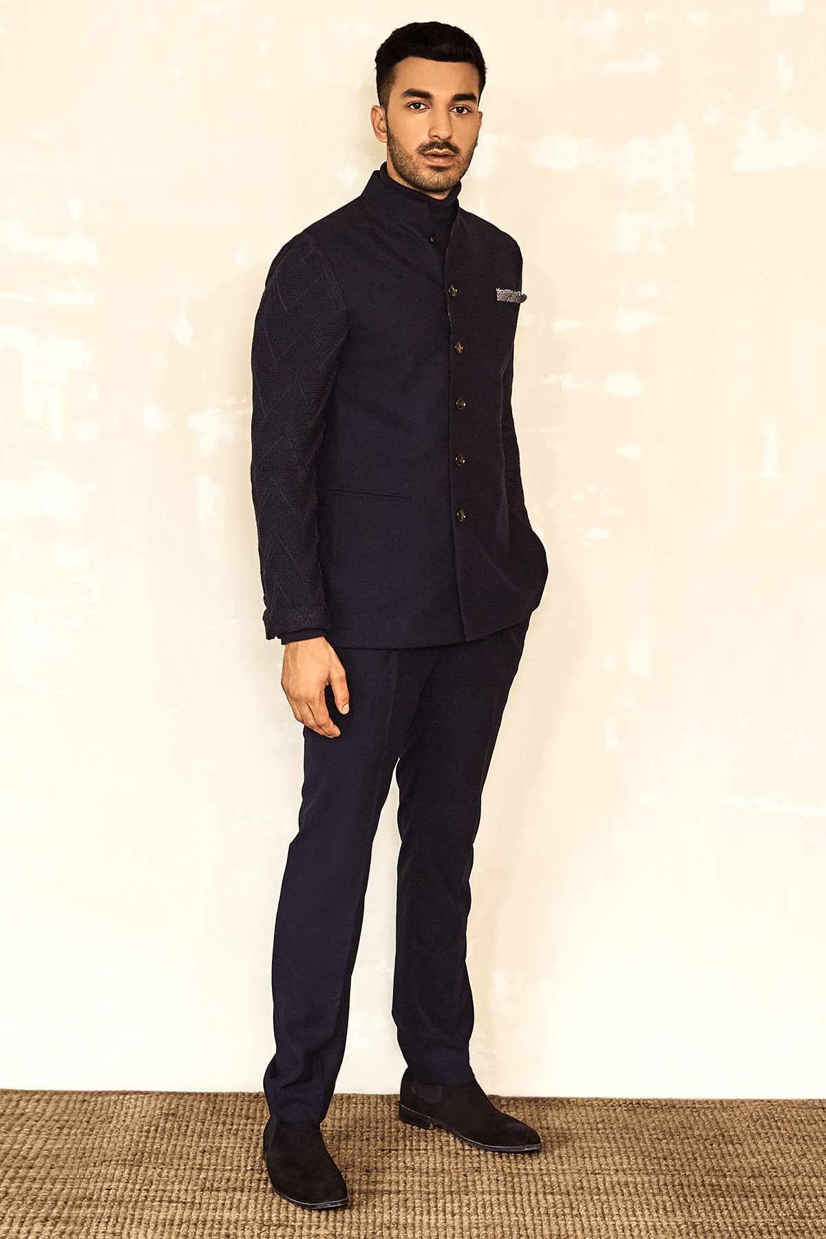 Bandhgala jacket with knit sleeves - Kunal Anil Tanna