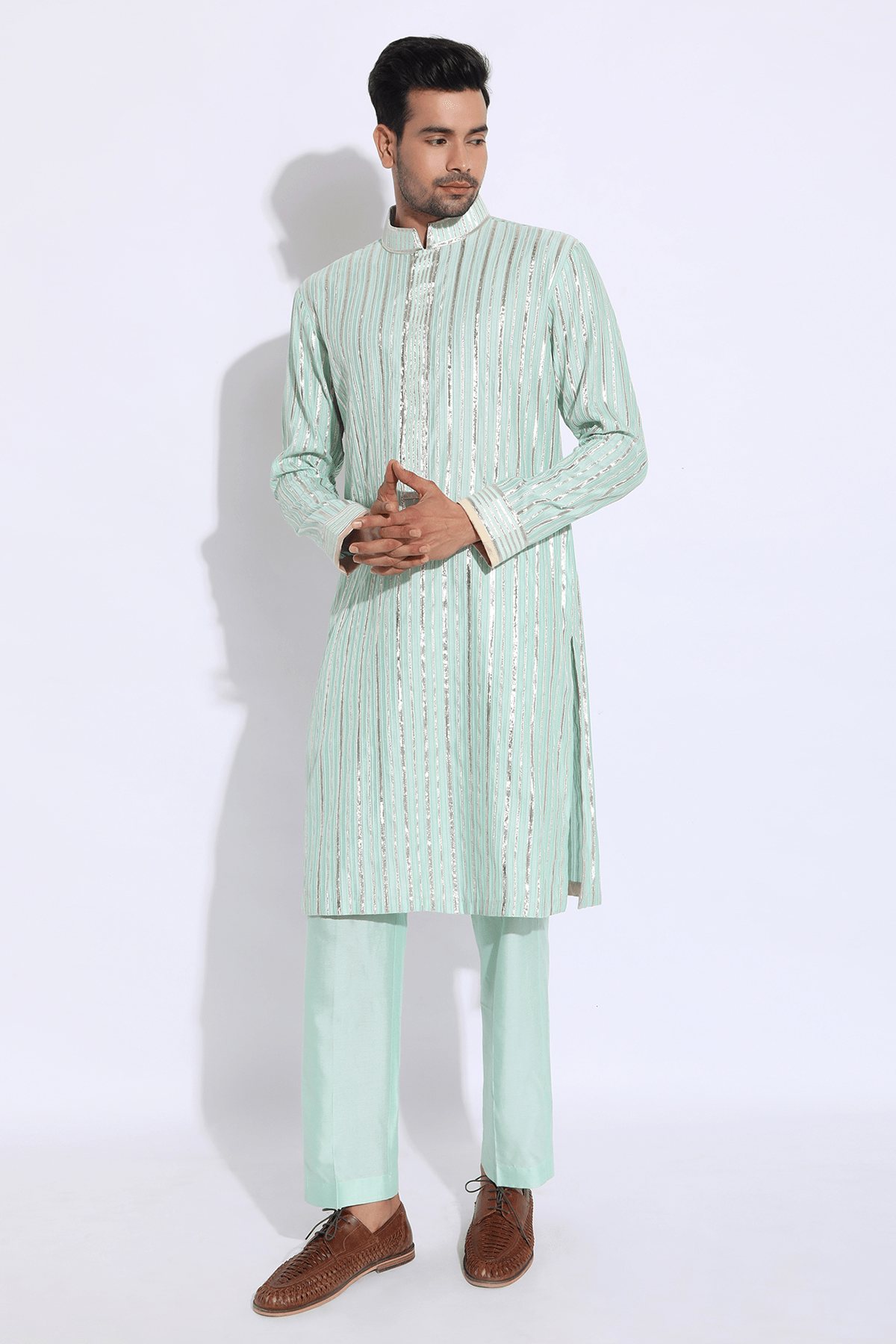 Light green with zari lines Kurta set - Kunal Anil Tanna