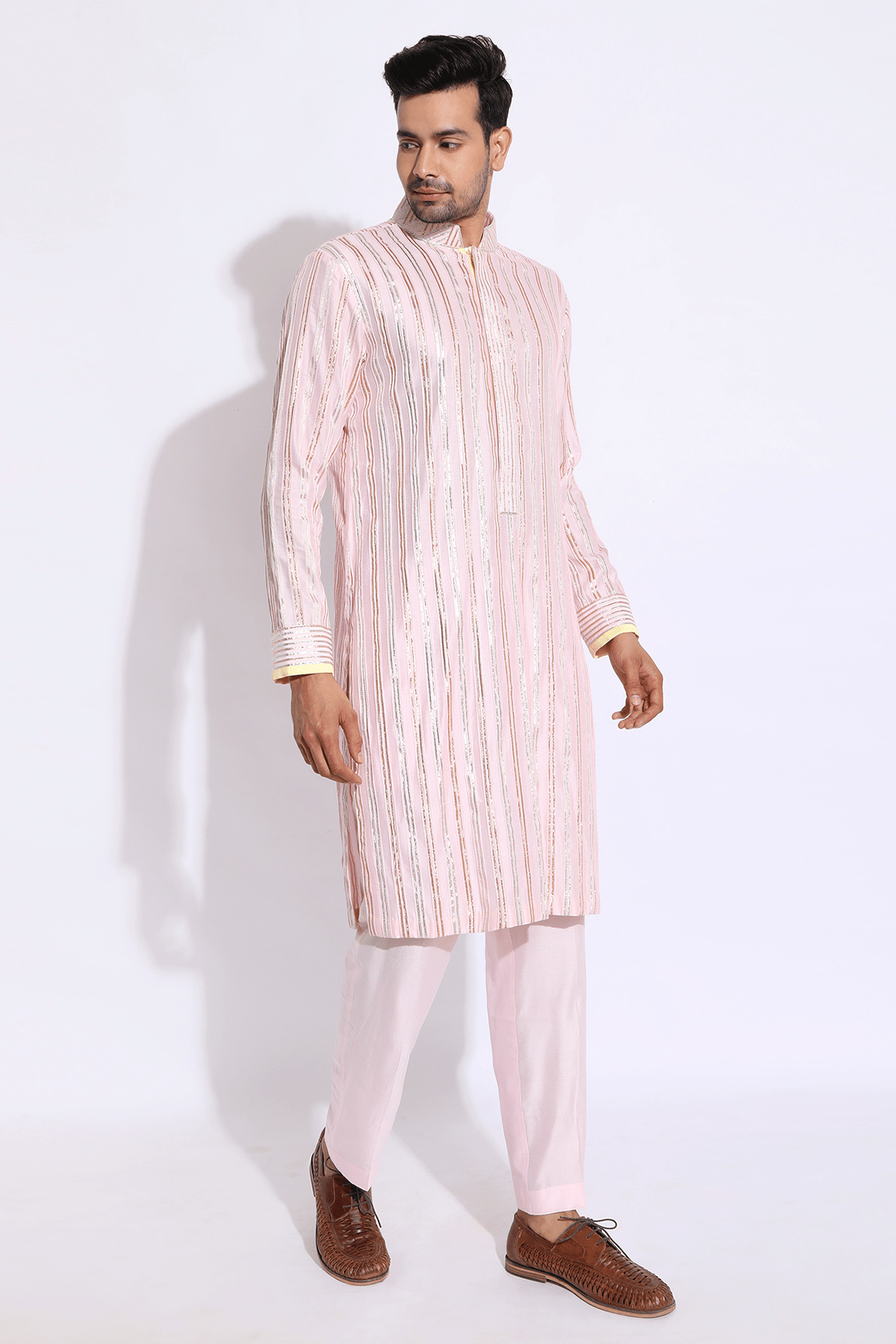 Light Pink with zari lines Kurta set - Kunal Anil Tanna