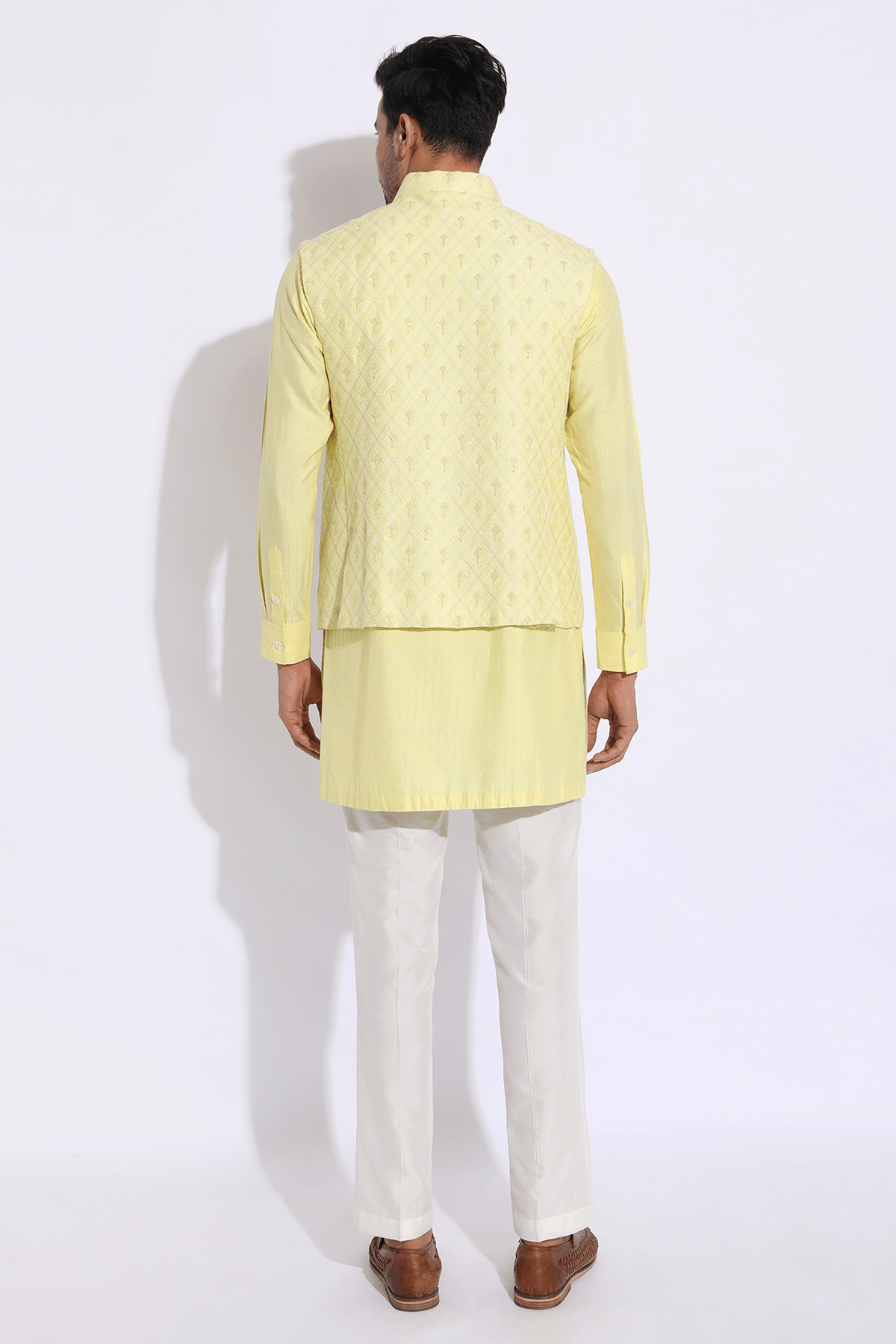 Asymmetrical Overlap Bandi Jacket with Kurta Set - Kunal Anil Tanna