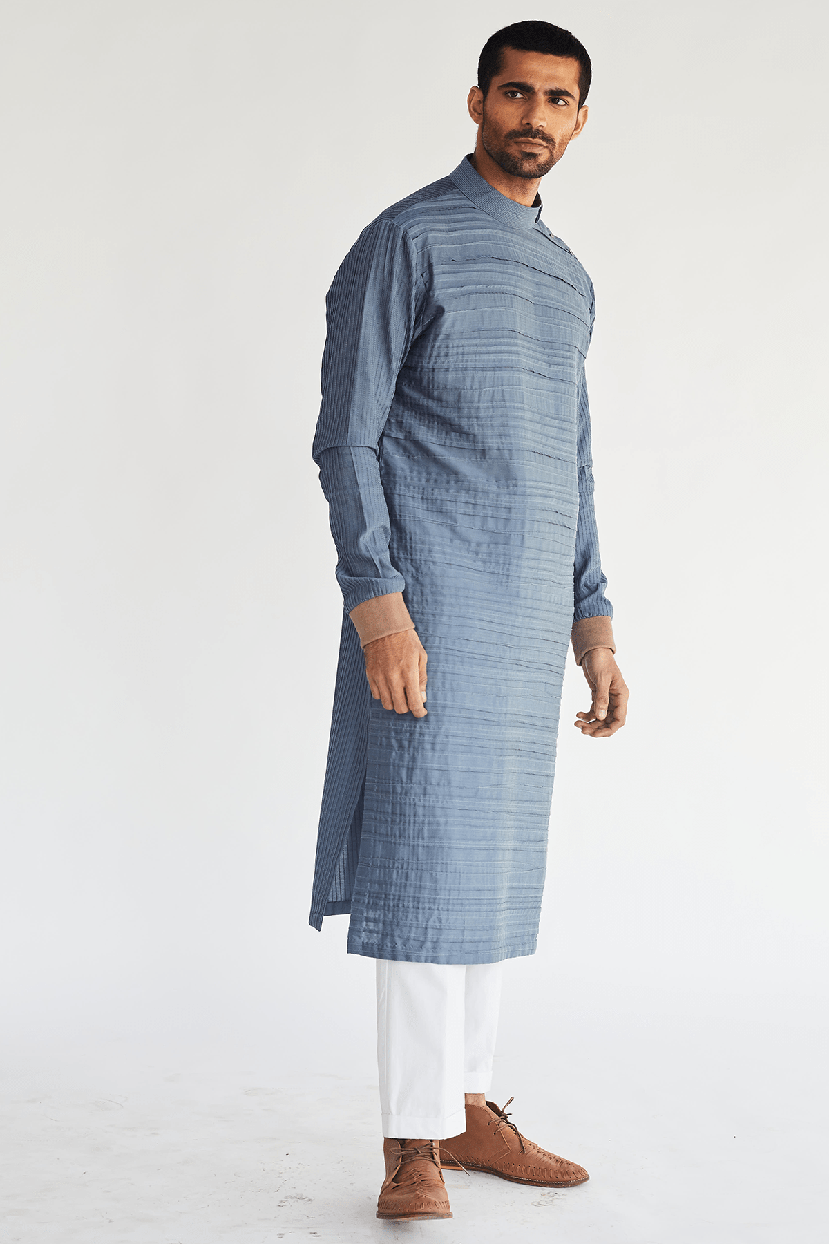 Pleated- Pin tucks Grey Kurta - Kunal Anil Tanna