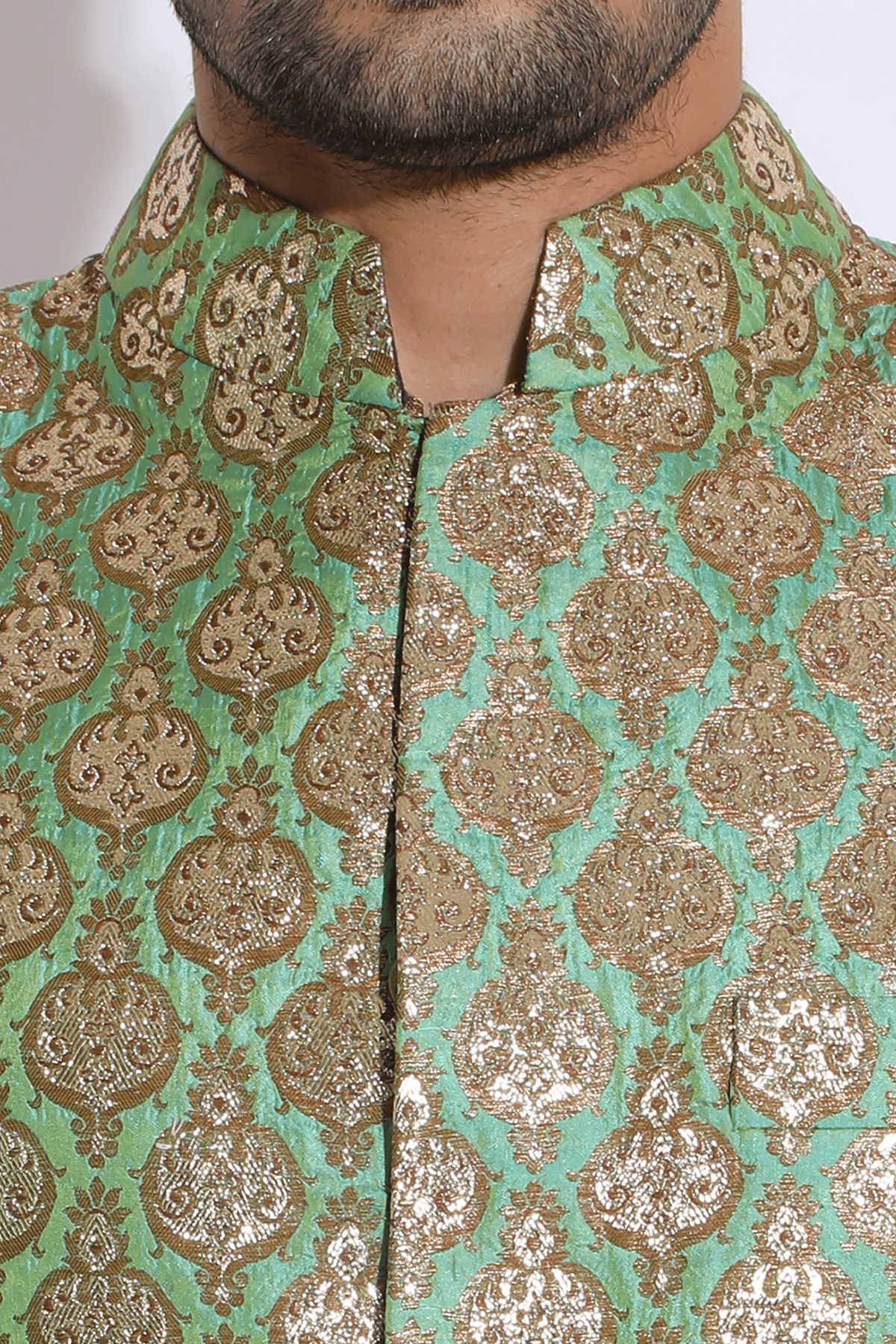 Green Brocade Bandi Jacket - Kunal Anil Tanna