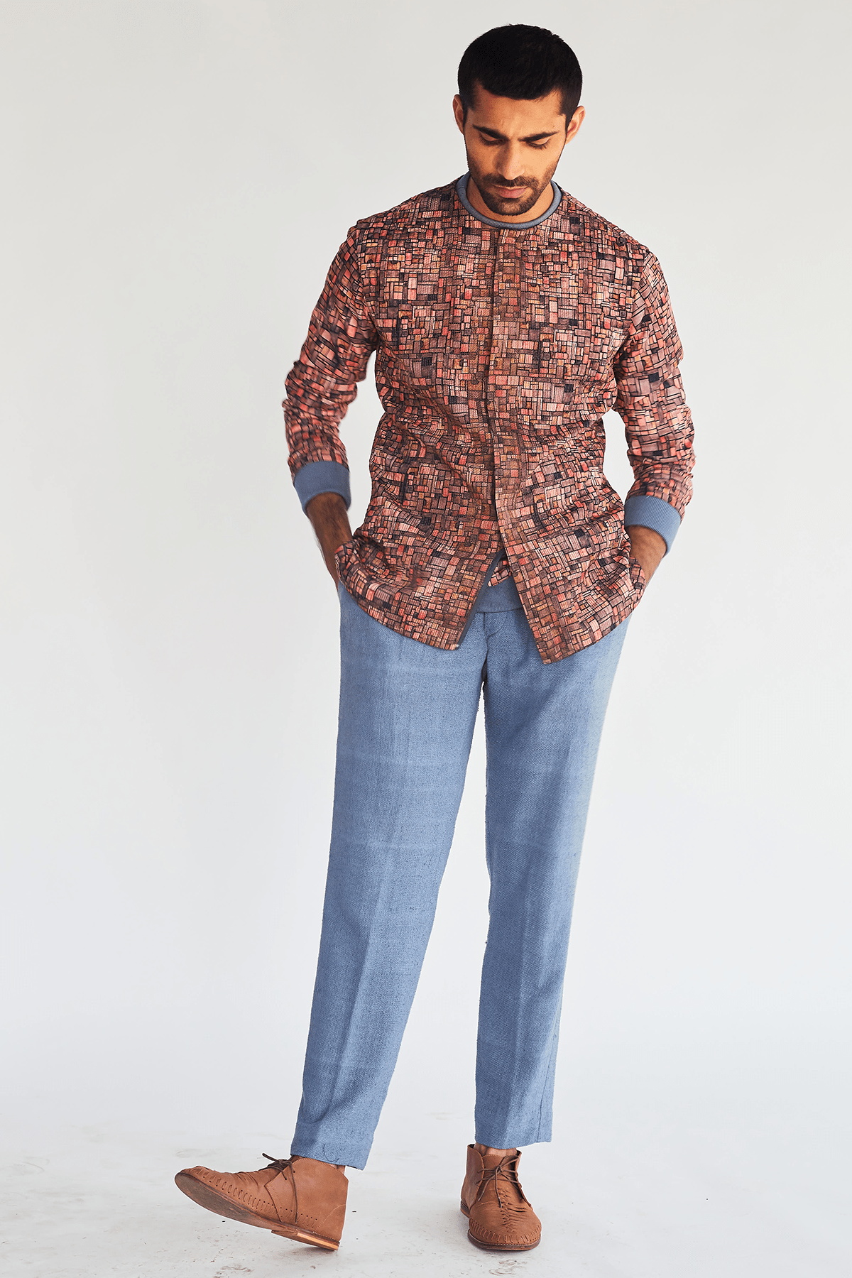 Printed Bandi Jacket with Pullover Tunic & Jute Pants - Kunal Anil Tanna