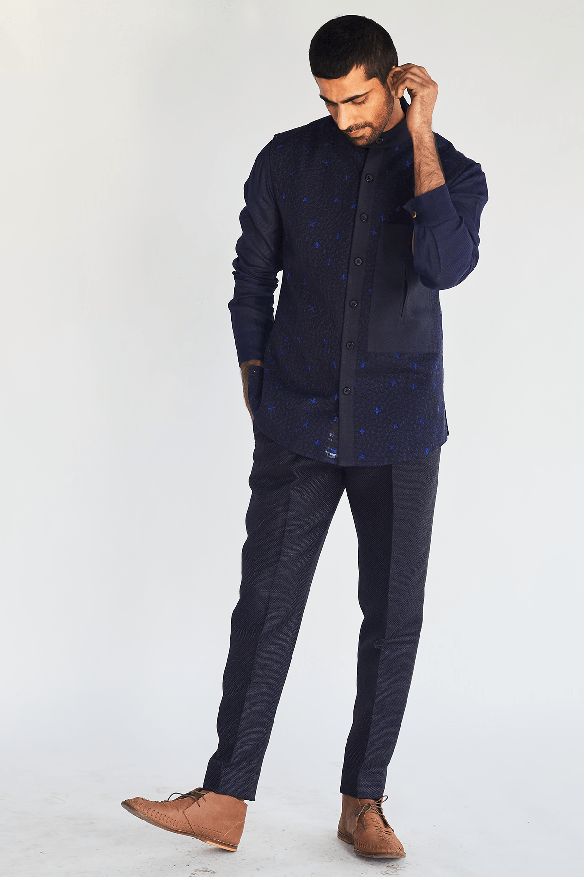 Textured Bandi Jacket with Kurta and Pants - Kunal Anil Tanna