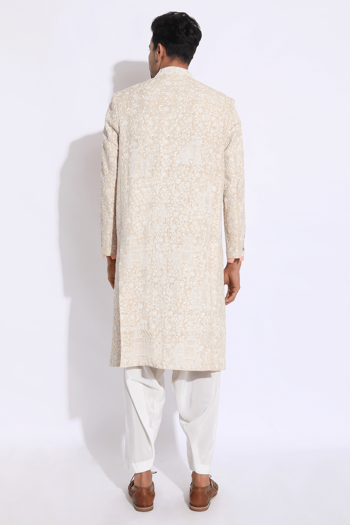 Beige with ivory Embroidery Sherwani Set - Kunal Anil Tanna