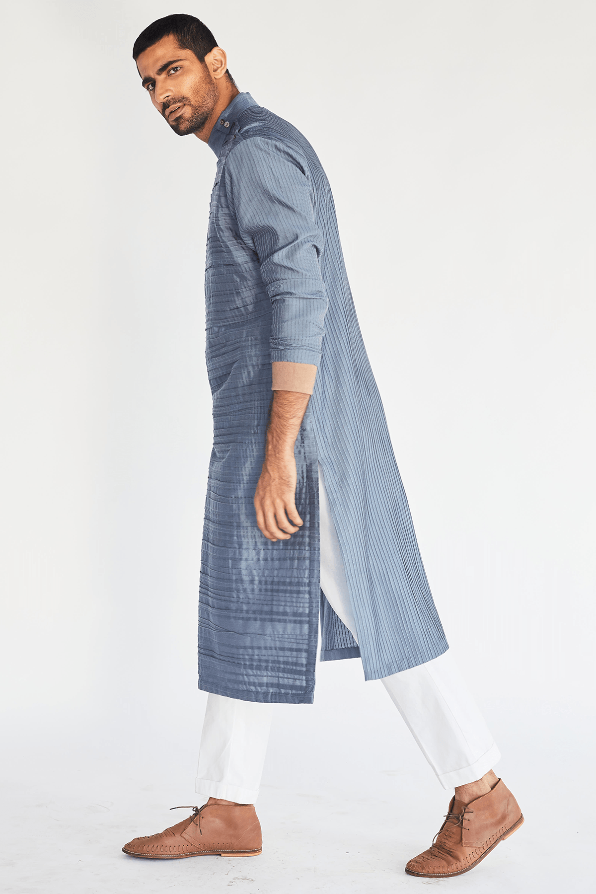 Pleated- Pin tucks Grey Kurta - Kunal Anil Tanna