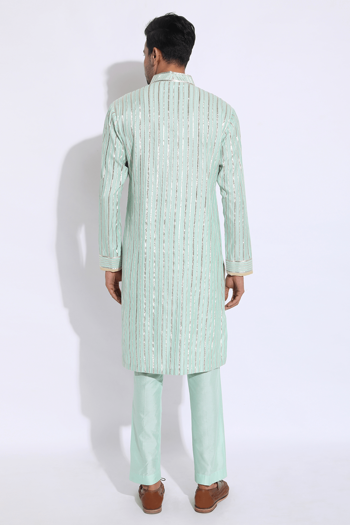 Light green with zari lines Kurta set - Kunal Anil Tanna