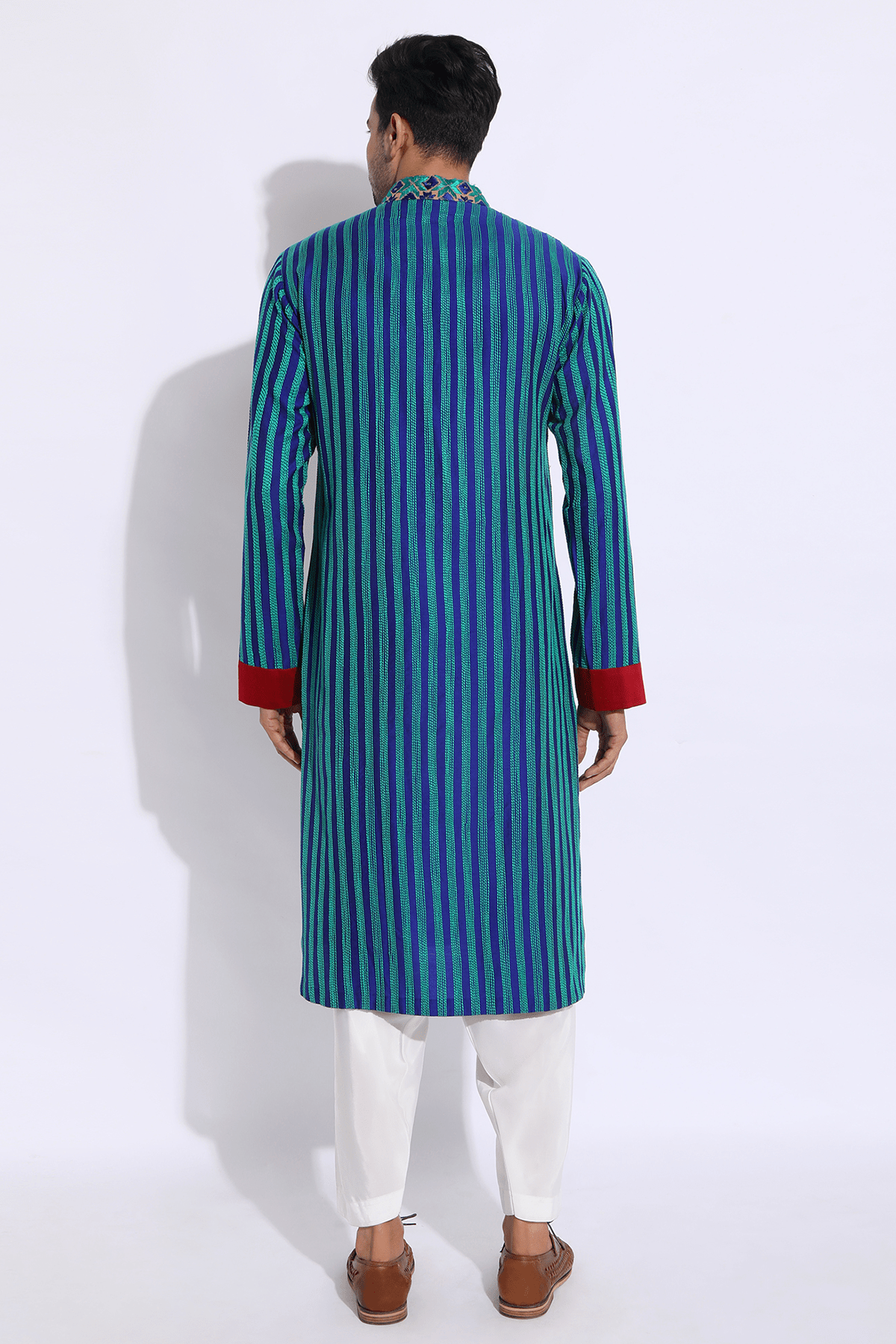 Blue with green texture kurta set - Kunal Anil Tanna