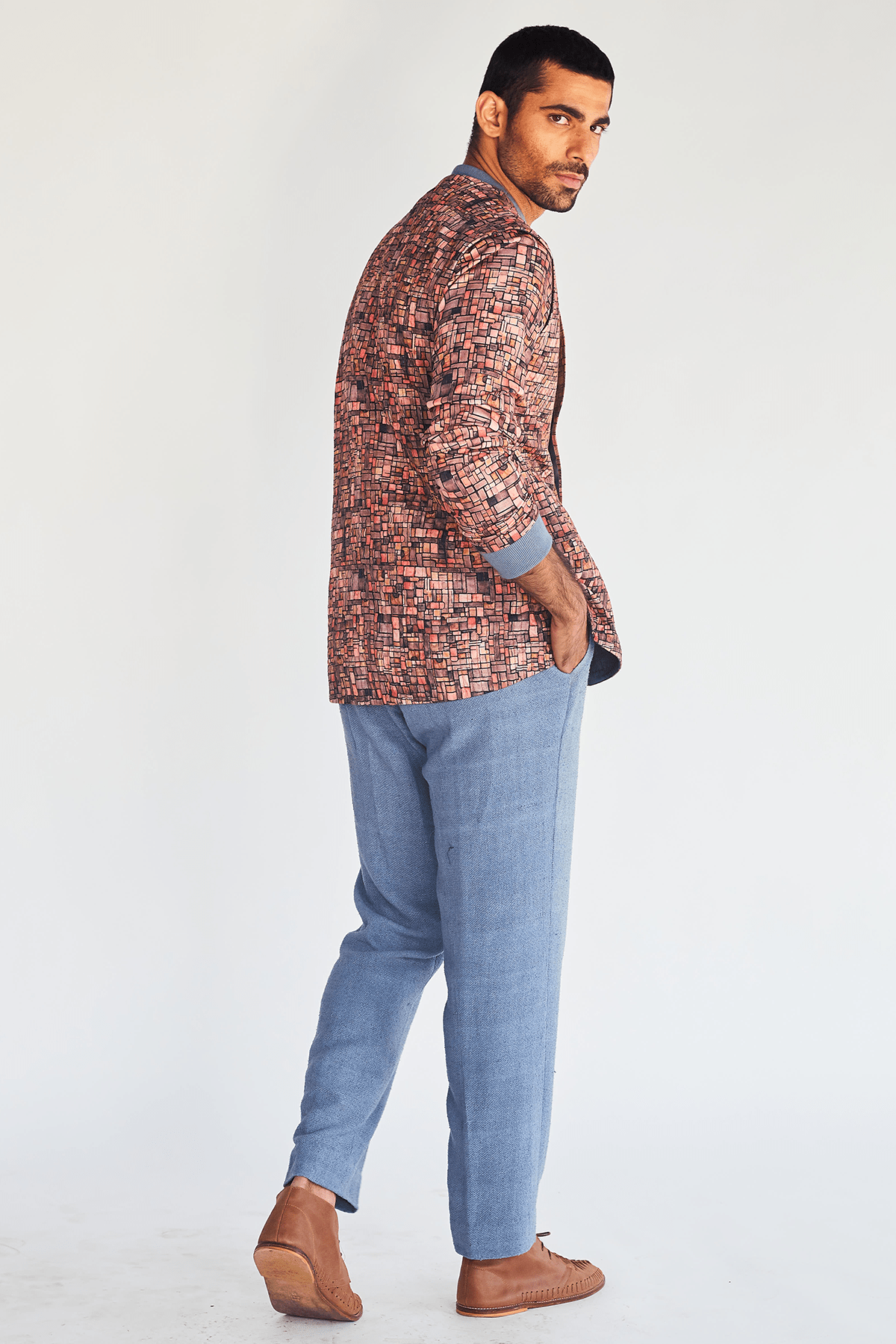 Printed Bandi Jacket with Pullover Tunic & Jute Pants - Kunal Anil Tanna