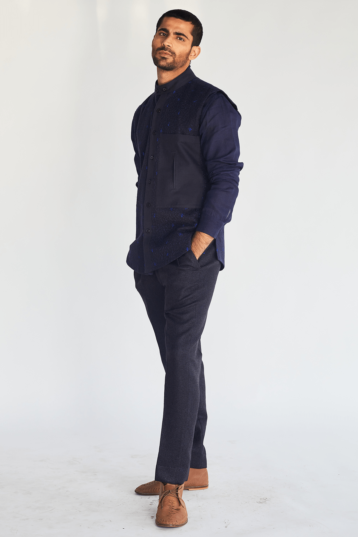 Blue Textured Trousers - Kunal Anil Tanna