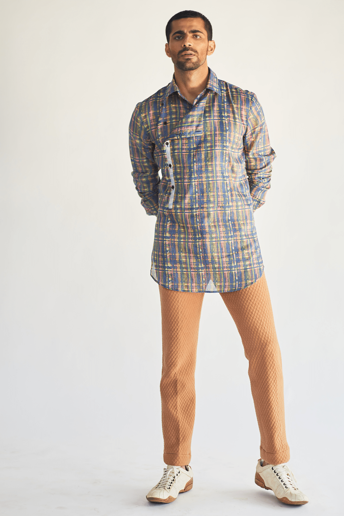 Thread Texture Jacket with Overlapped Kurta Shirt and Quilted Pants - Kunal Anil Tanna