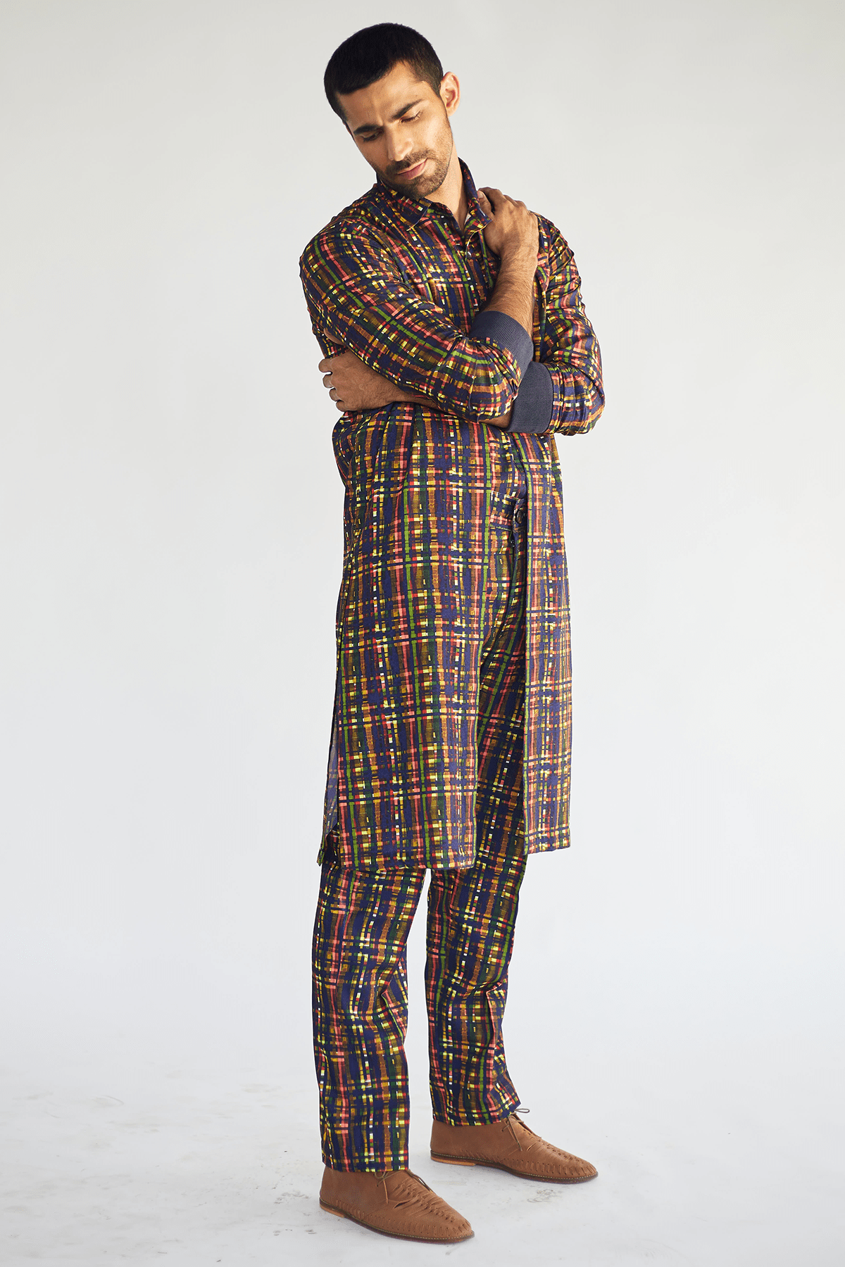 Bandi Jacket with Multi-Coloured Mesh Print Kurta Shirt and Pants - Kunal Anil Tanna