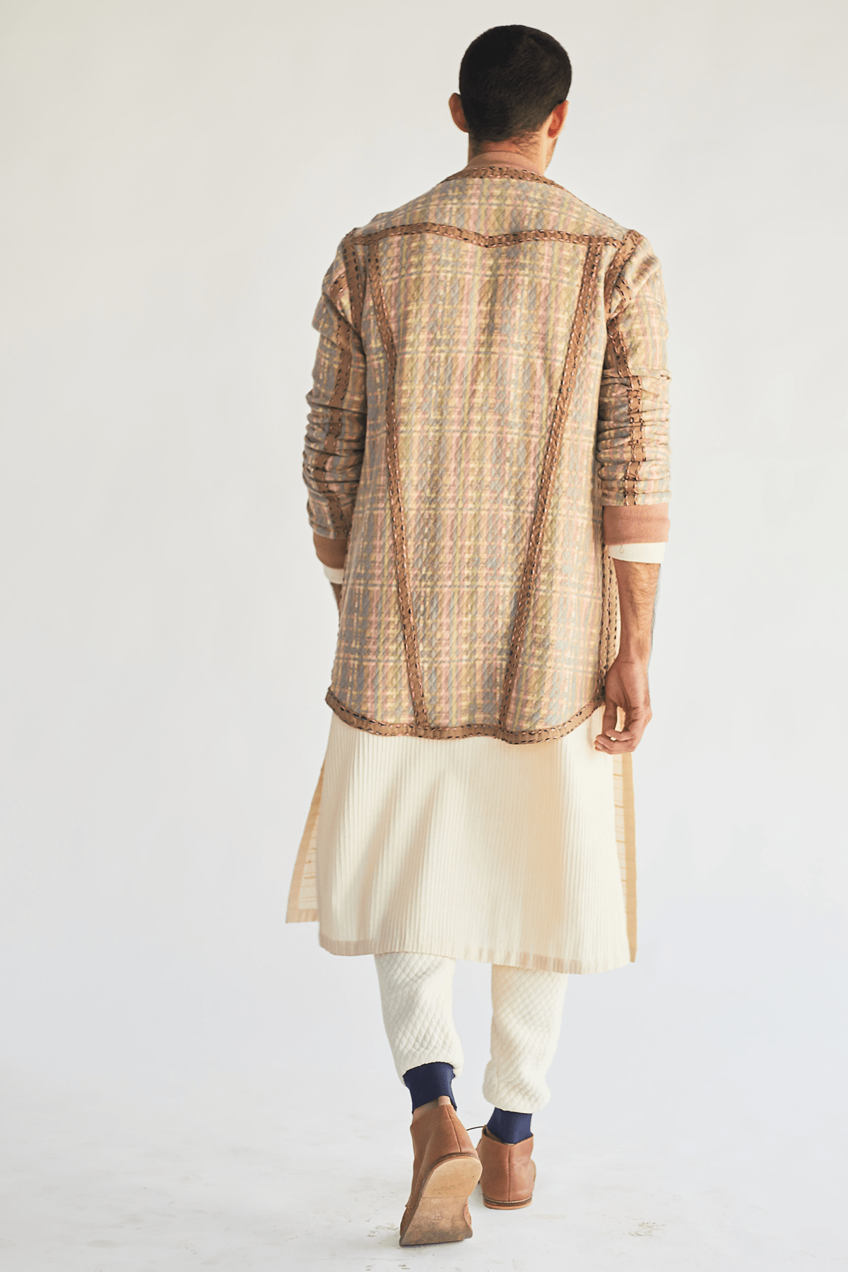 Printed Jacket with Ivory Kurta and Quilted Pants - Kunal Anil Tanna
