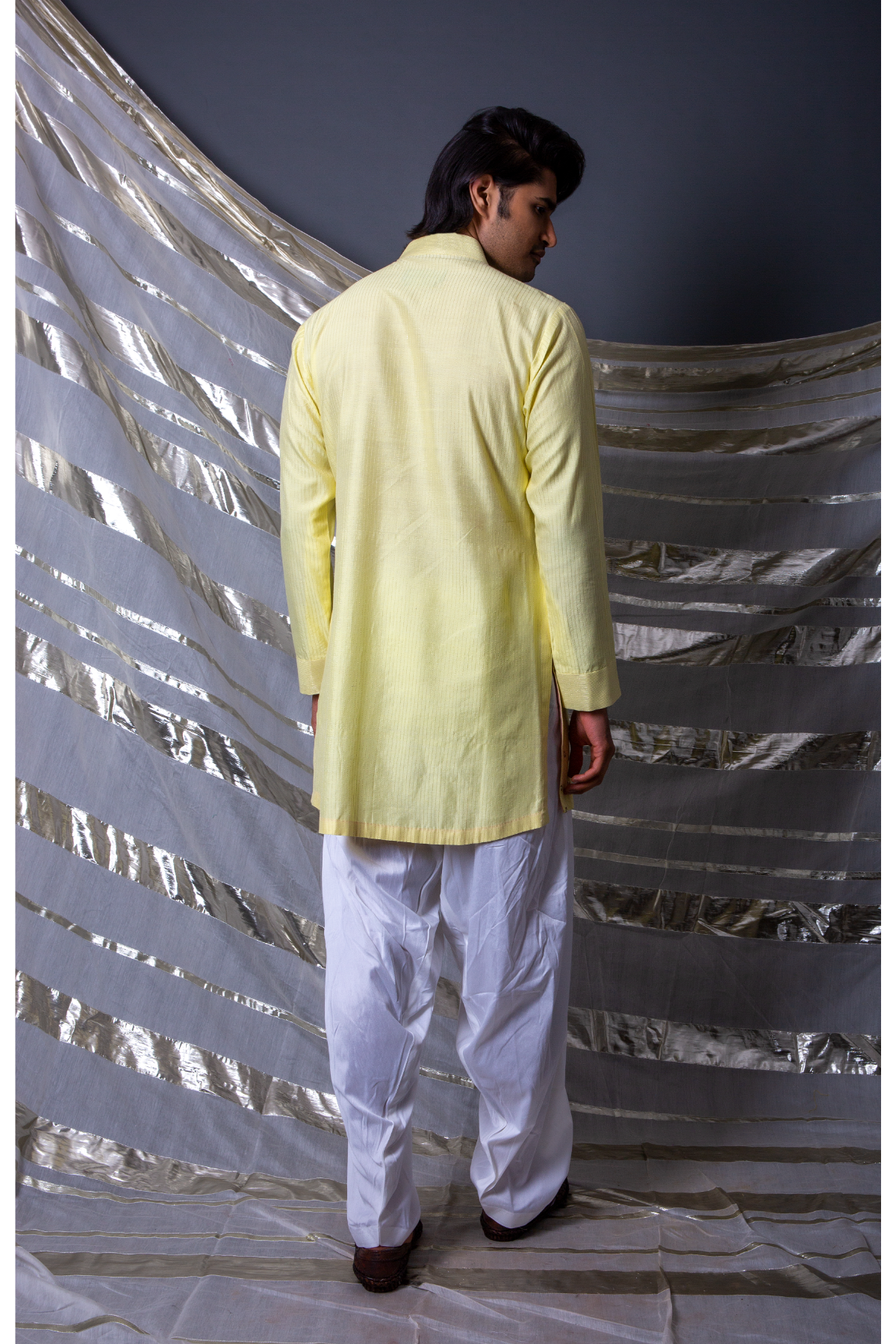 Yellow textured short kurta with off white pants - Kunal Anil Tanna