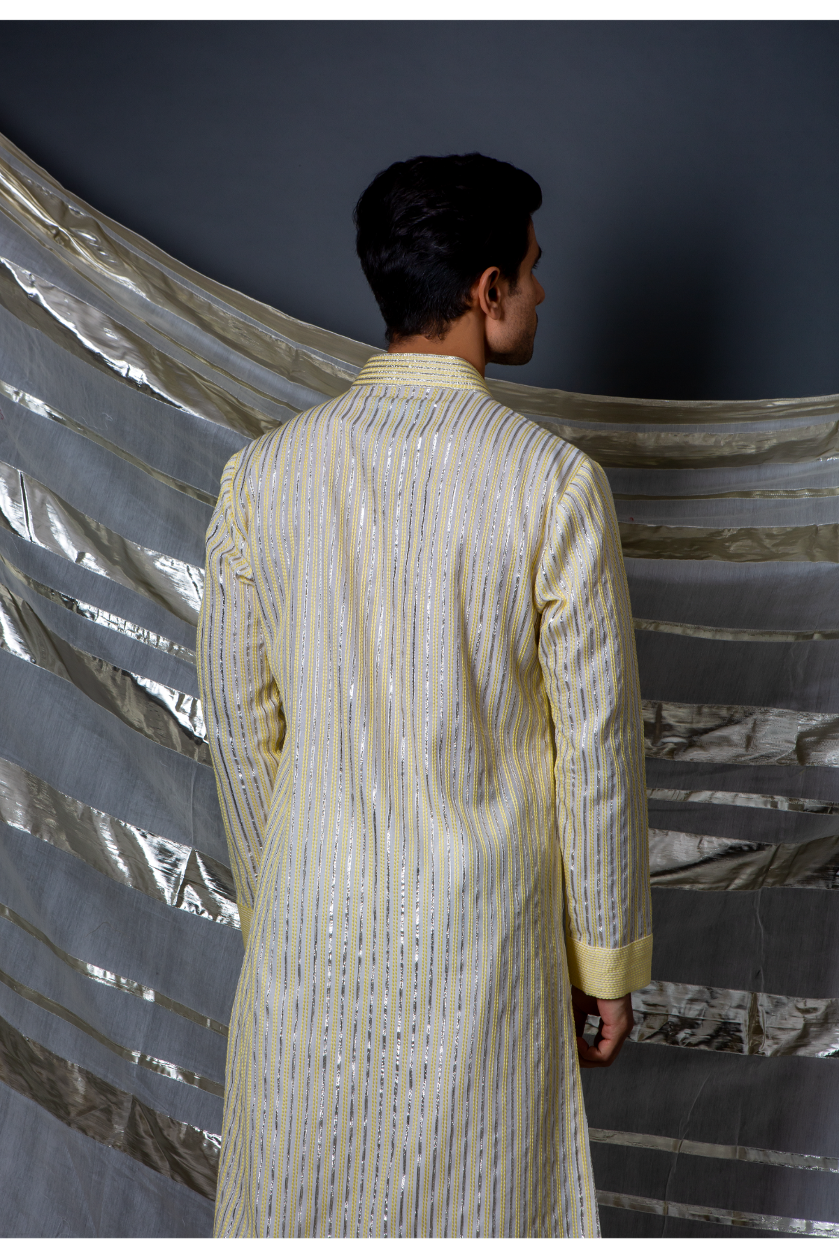 Off white with yellow thread and gotta textured kurta - Kunal Anil Tanna