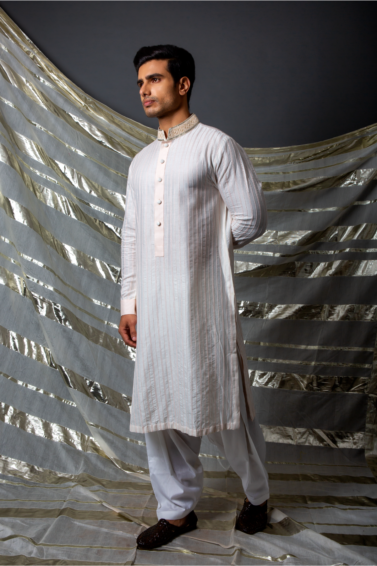 Off white pink thread textured kurta set - Kunal Anil Tanna