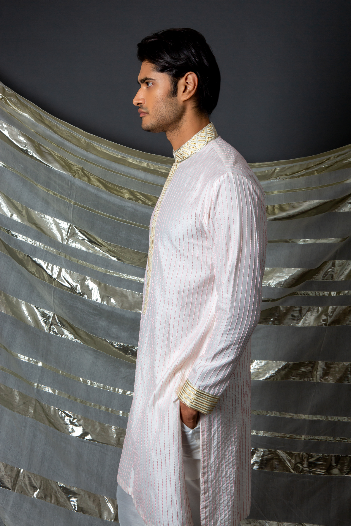 Off white pink thread textured kurta set - Kunal Anil Tanna