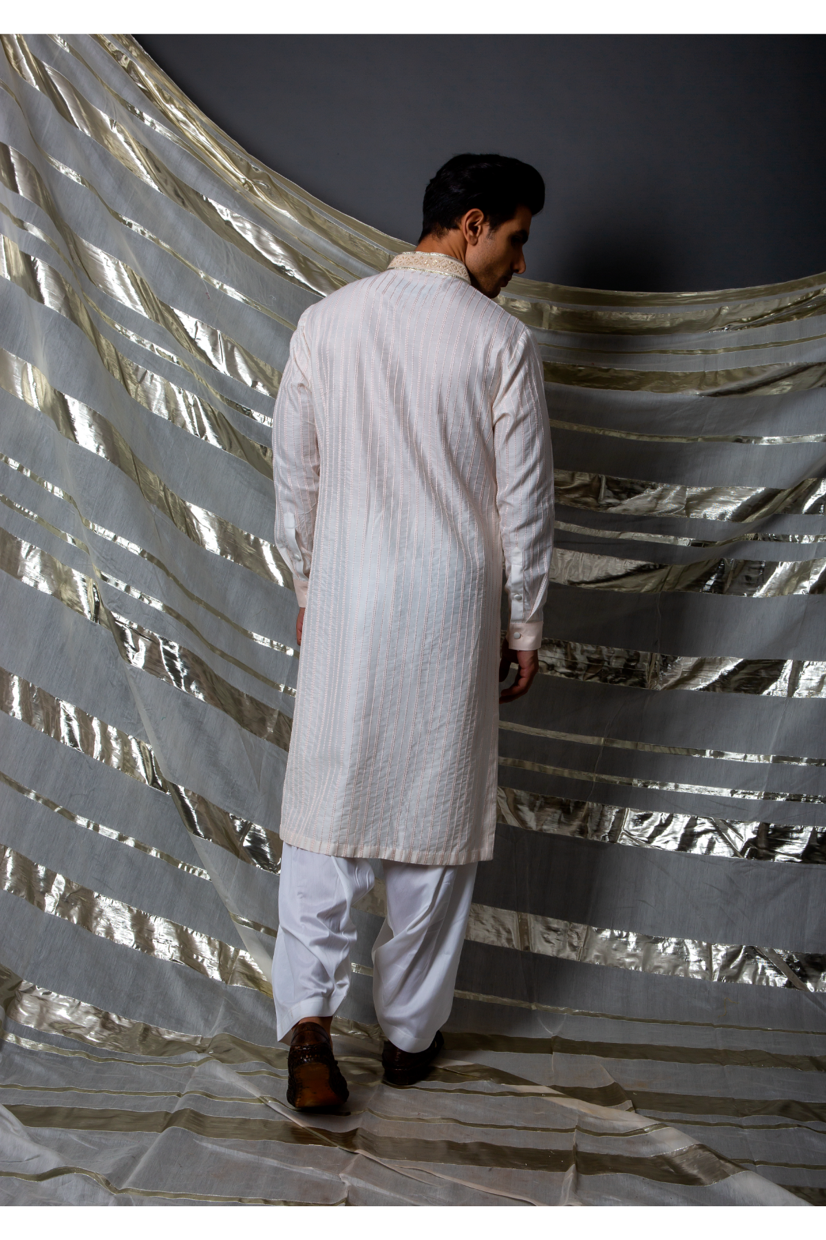 Off white pink thread textured kurta set - Kunal Anil Tanna