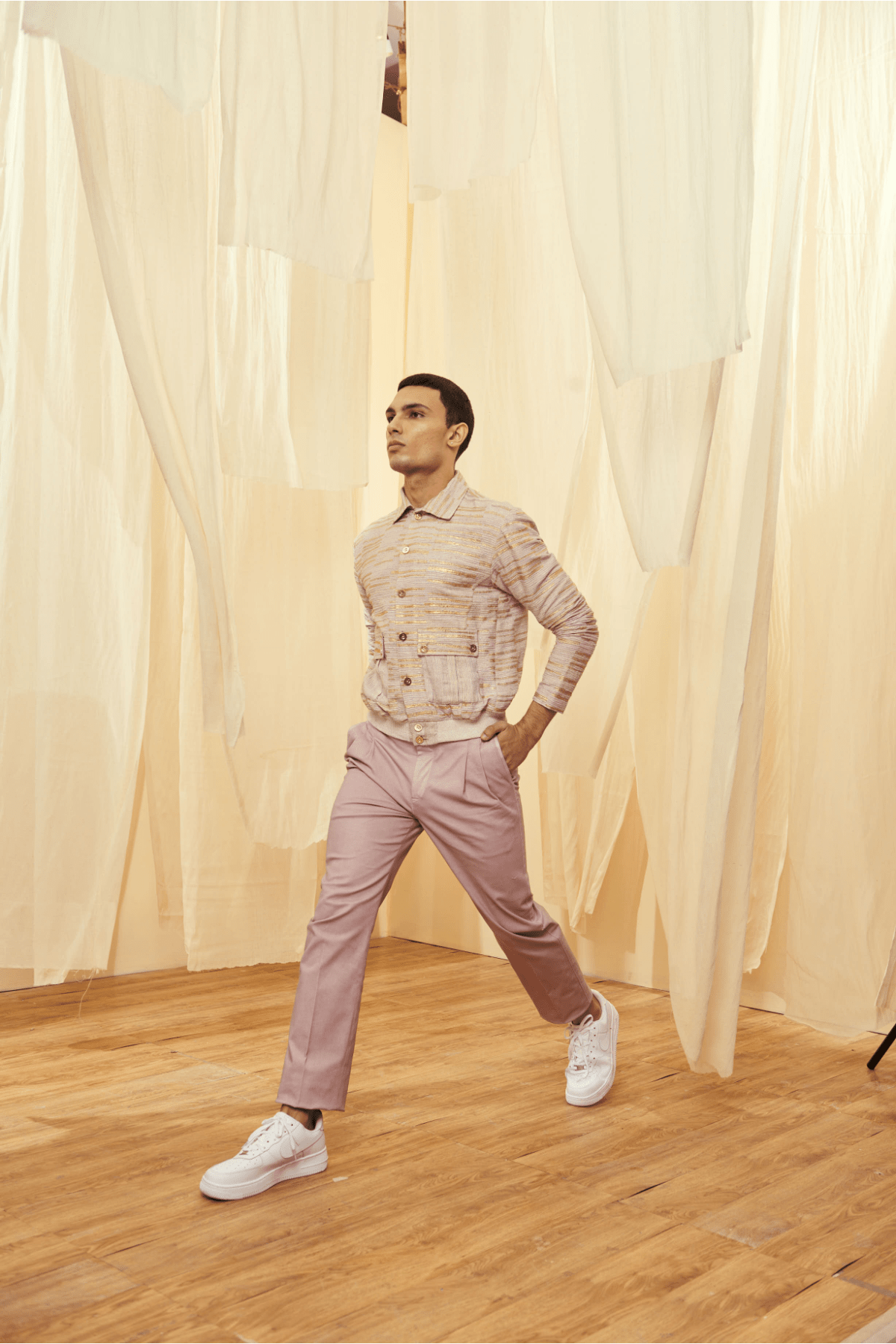 Oyster Beige Bomber Jacket with Oyster Beige Trousers - Kunal Anil Tanna