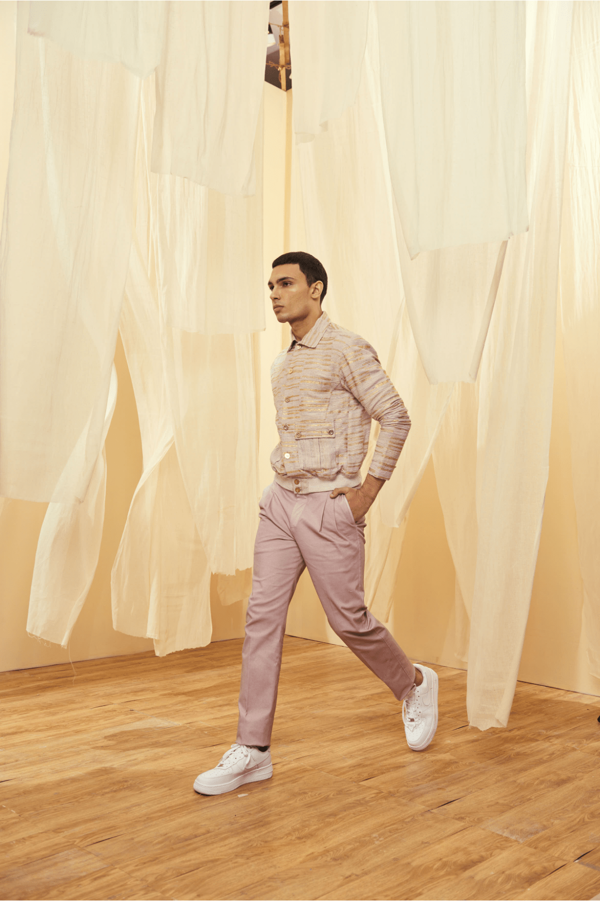 Oyster Beige Bomber Jacket with Oyster Beige Trousers - Kunal Anil Tanna