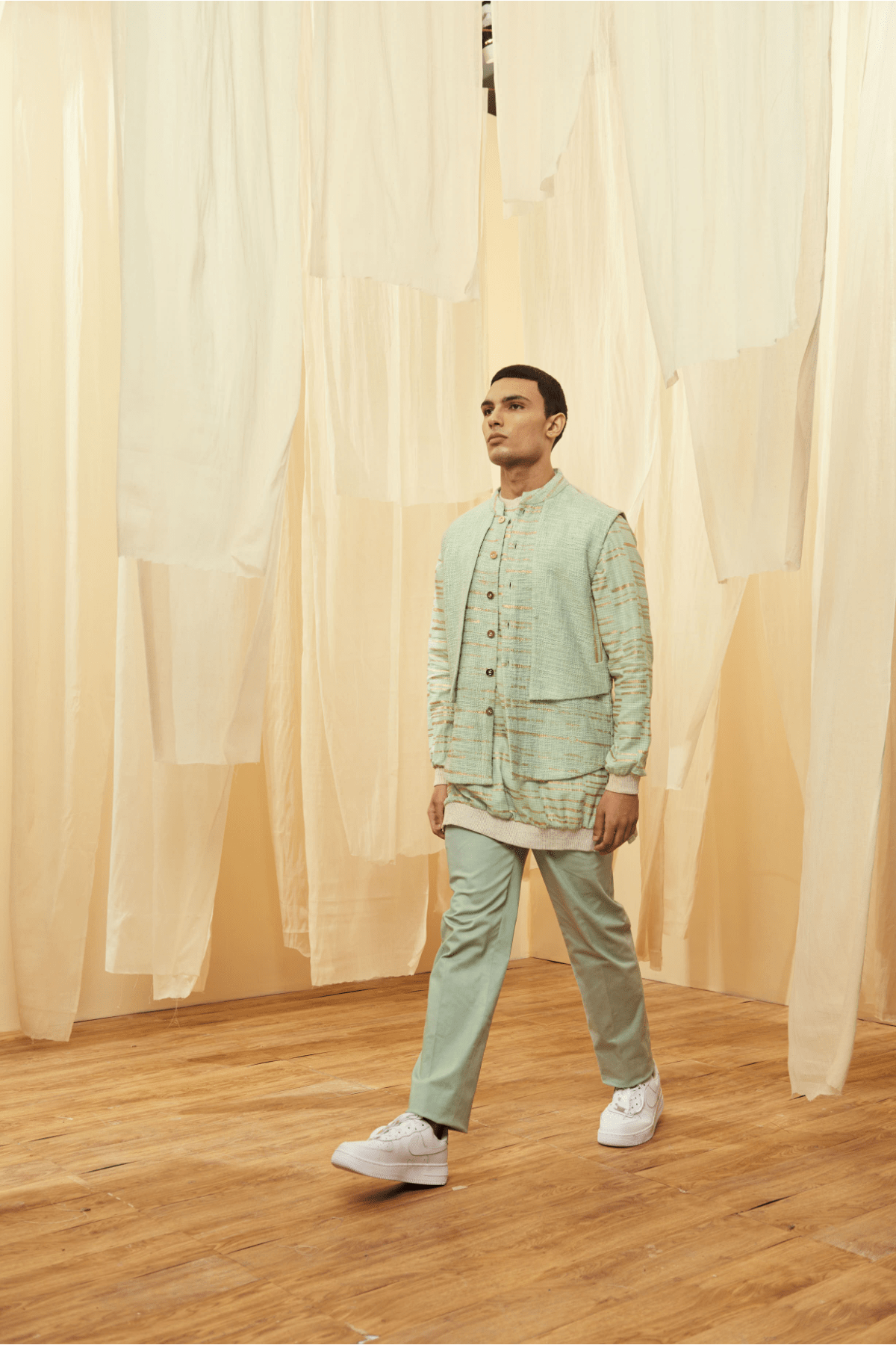 Green Mock-layered Bandi Jacket, Green Long Polo neck and Green Trousers - Kunal Anil Tanna