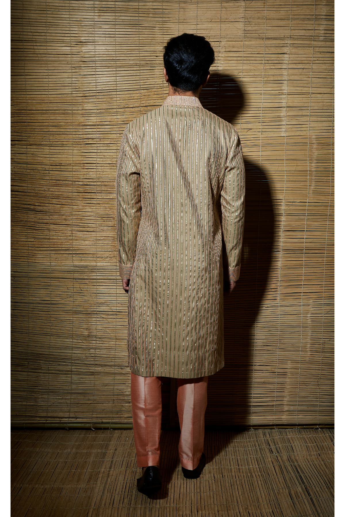 Beige peach thread and gotta textured kurta with pants - Kunal Anil Tanna