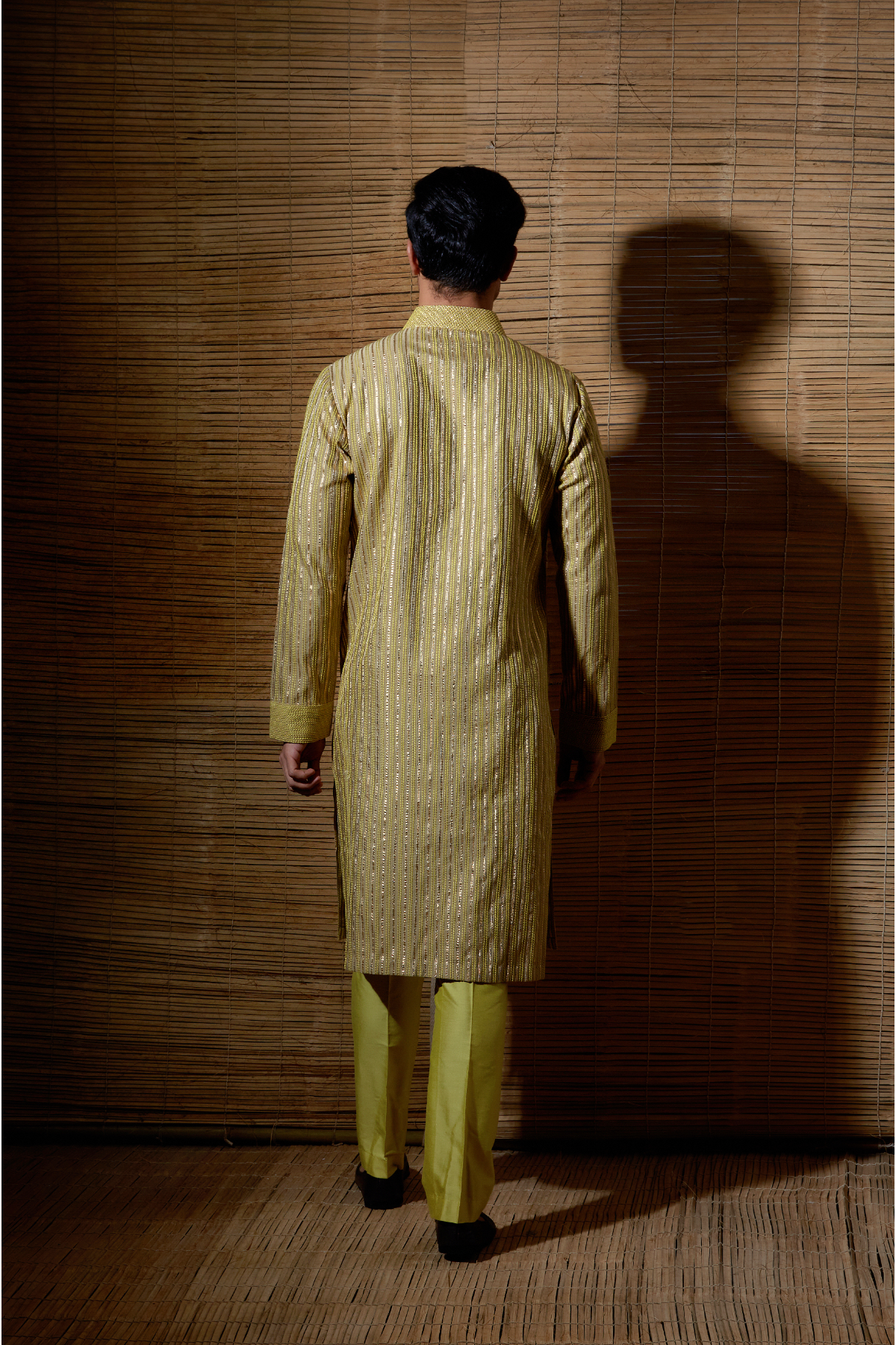 Beige yellow thread and gotta textured kurta set - Kunal Anil Tanna