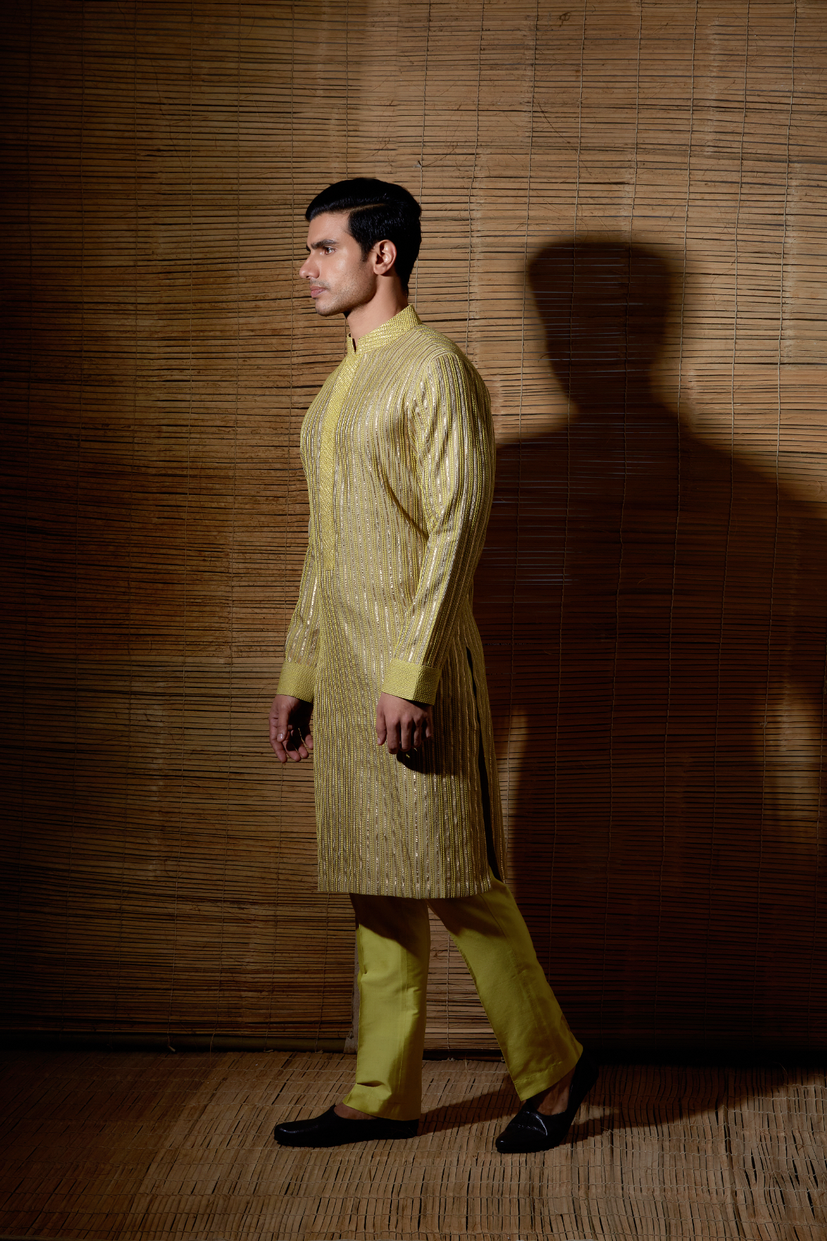 Beige yellow thread and gotta textured kurta set - Kunal Anil Tanna