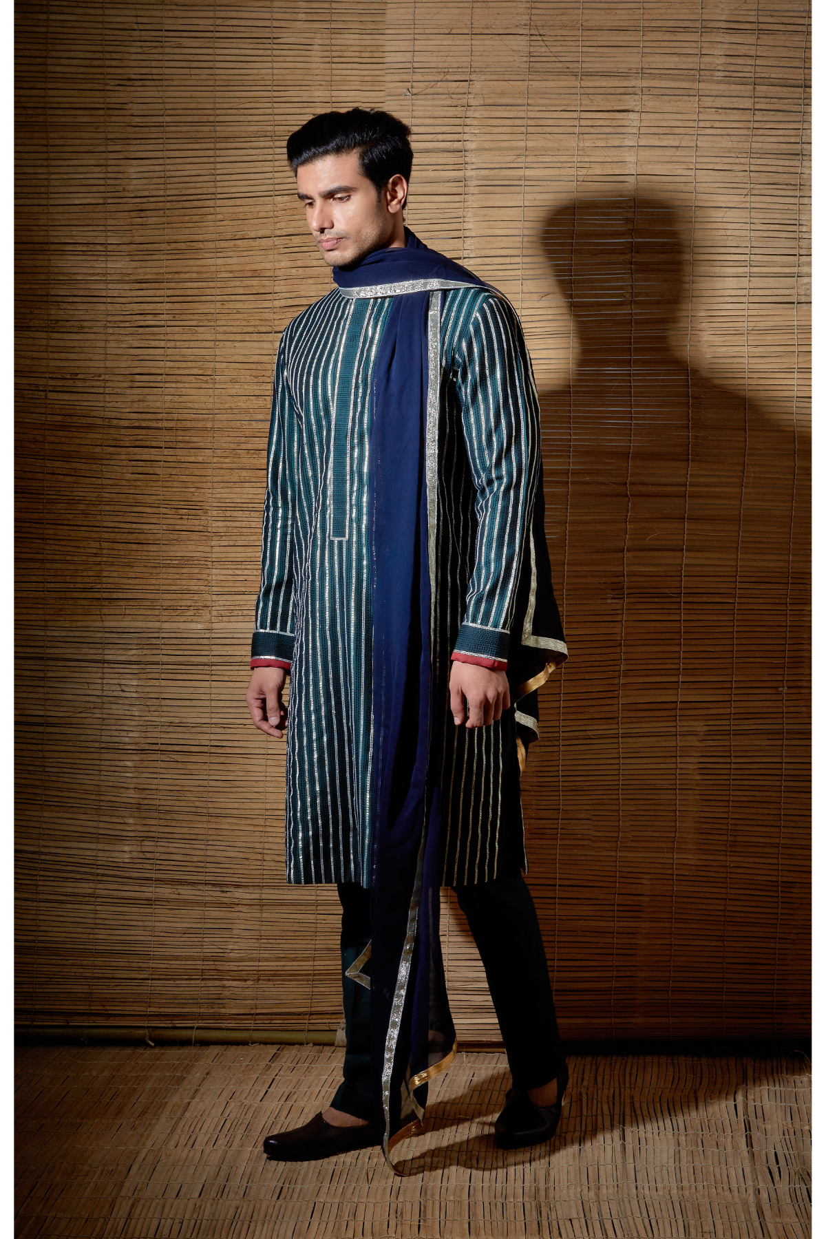 Dark green gotta textured kurta set - Kunal Anil Tanna