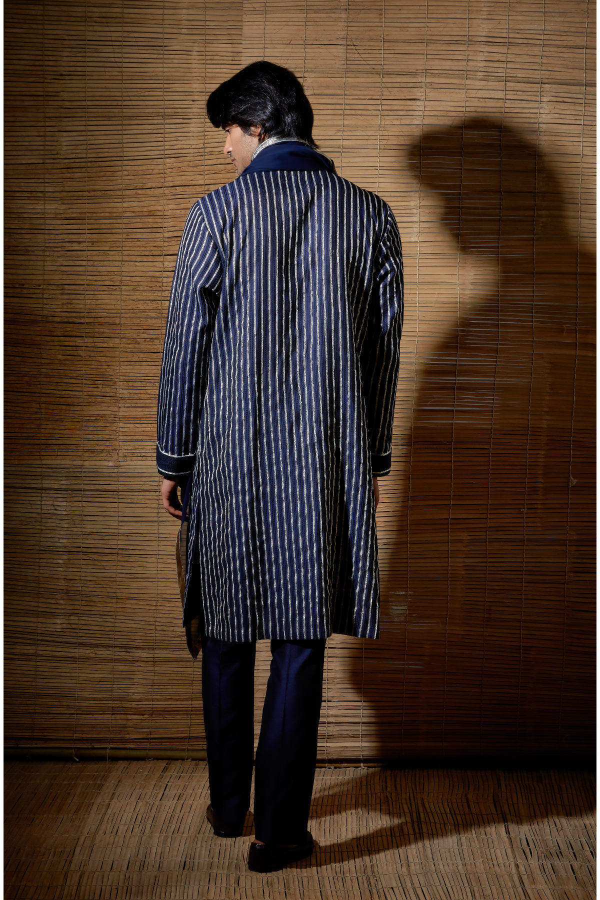 Dark blue gotta textured kurta set - Kunal Anil Tanna
