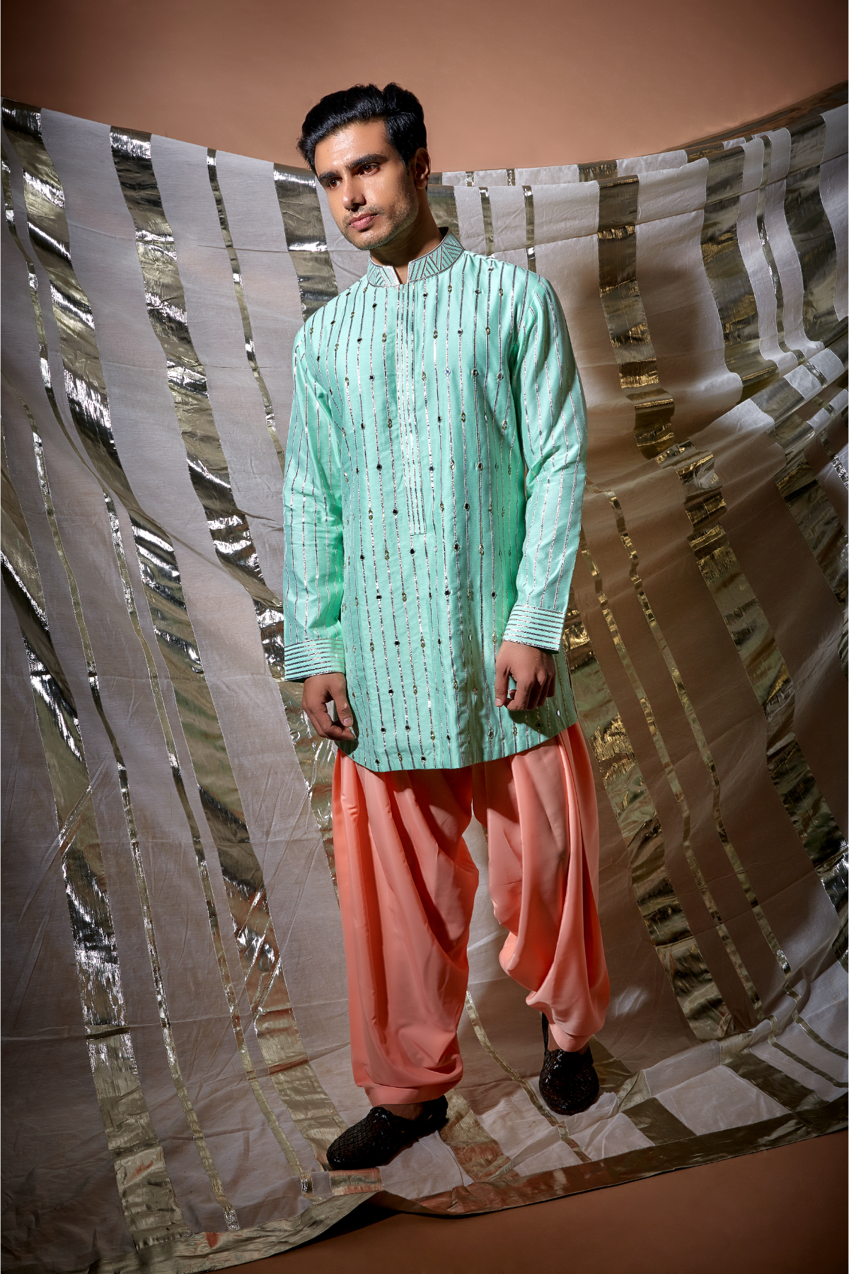 Green gotta textured kurta with salwar - Kunal Anil Tanna