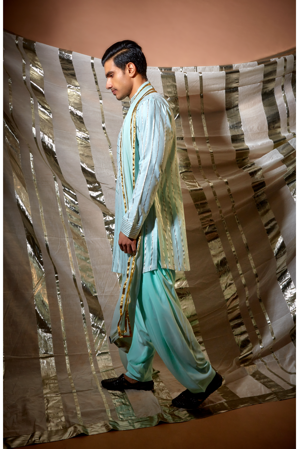 Blue gotta textured kurta with green salwar - Kunal Anil Tanna