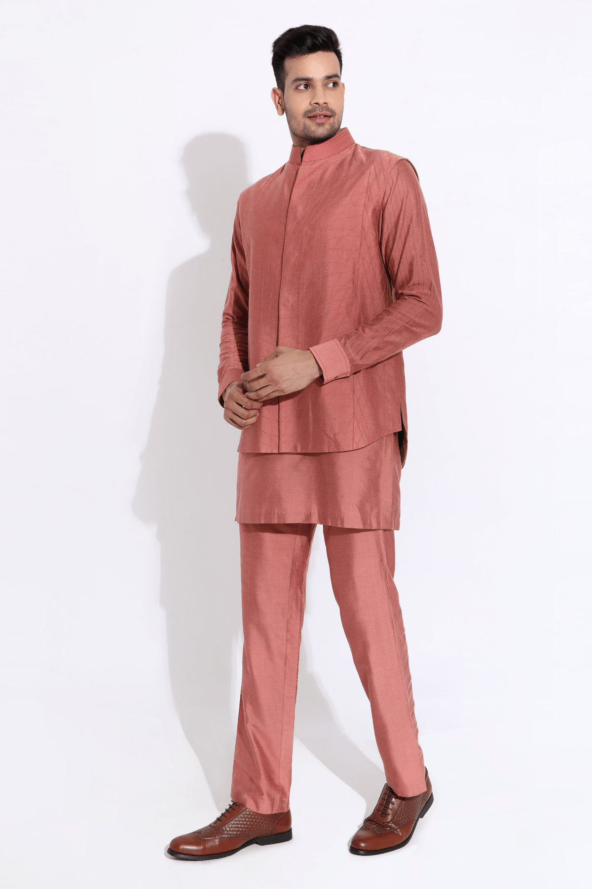 Salmon bandi with kurta and aligarhi - Kunal Anil Tanna