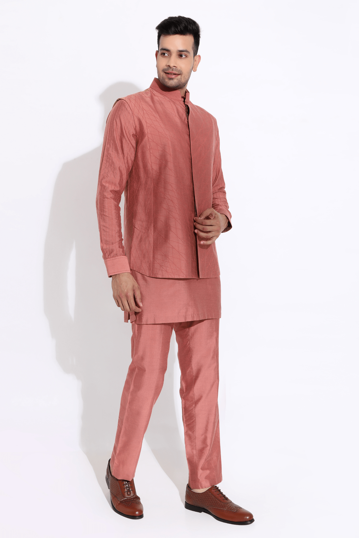 Salmon bandi with kurta and aligarhi - Kunal Anil Tanna